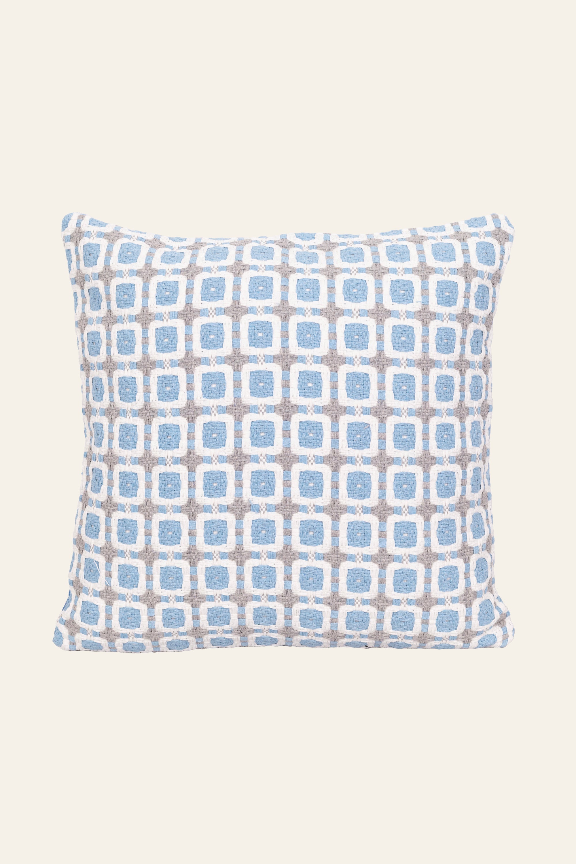 Blue and White Woven Jacquard Cushion