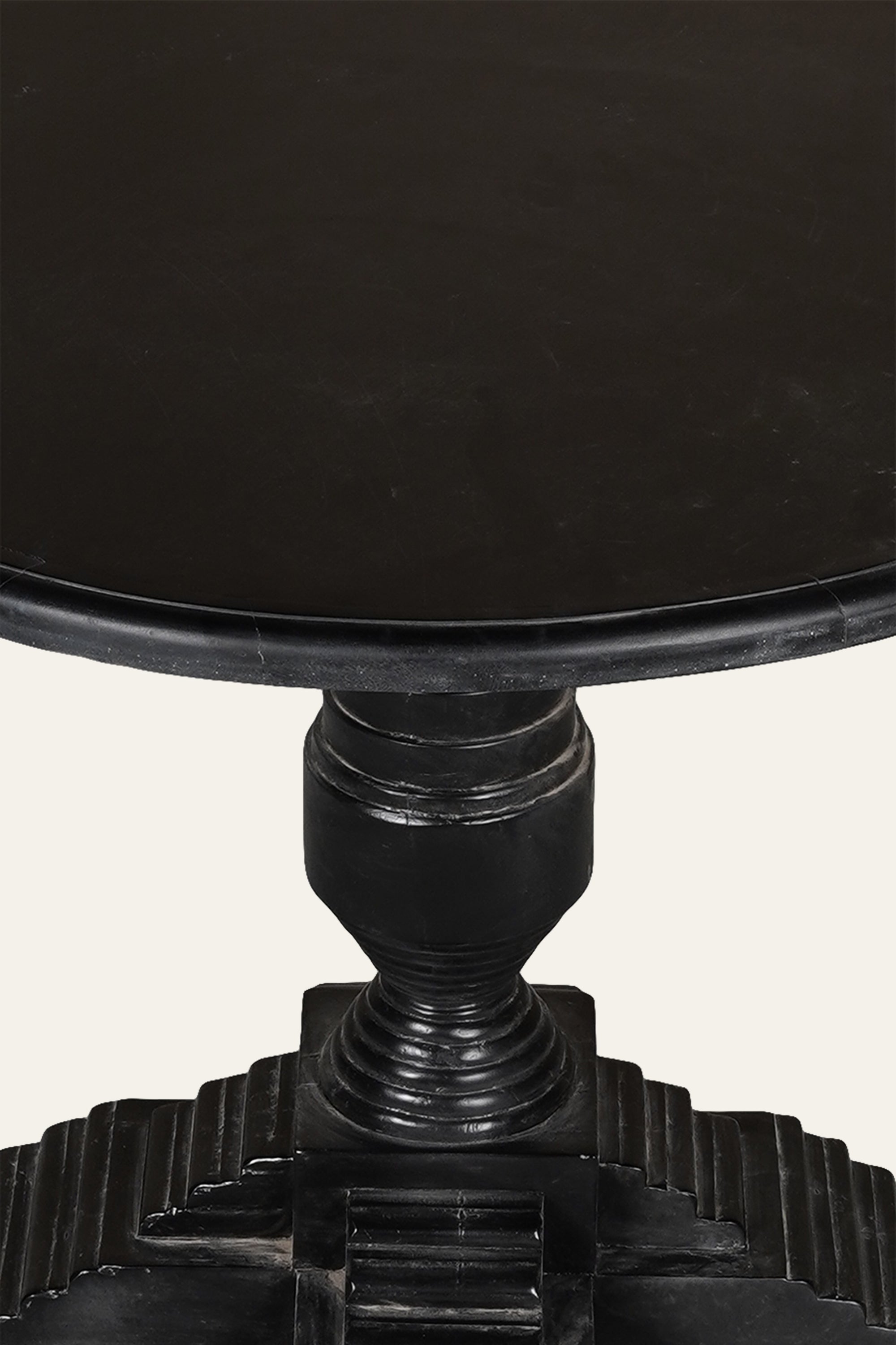 Round Black Wooden Stepped Pedestal Side Table