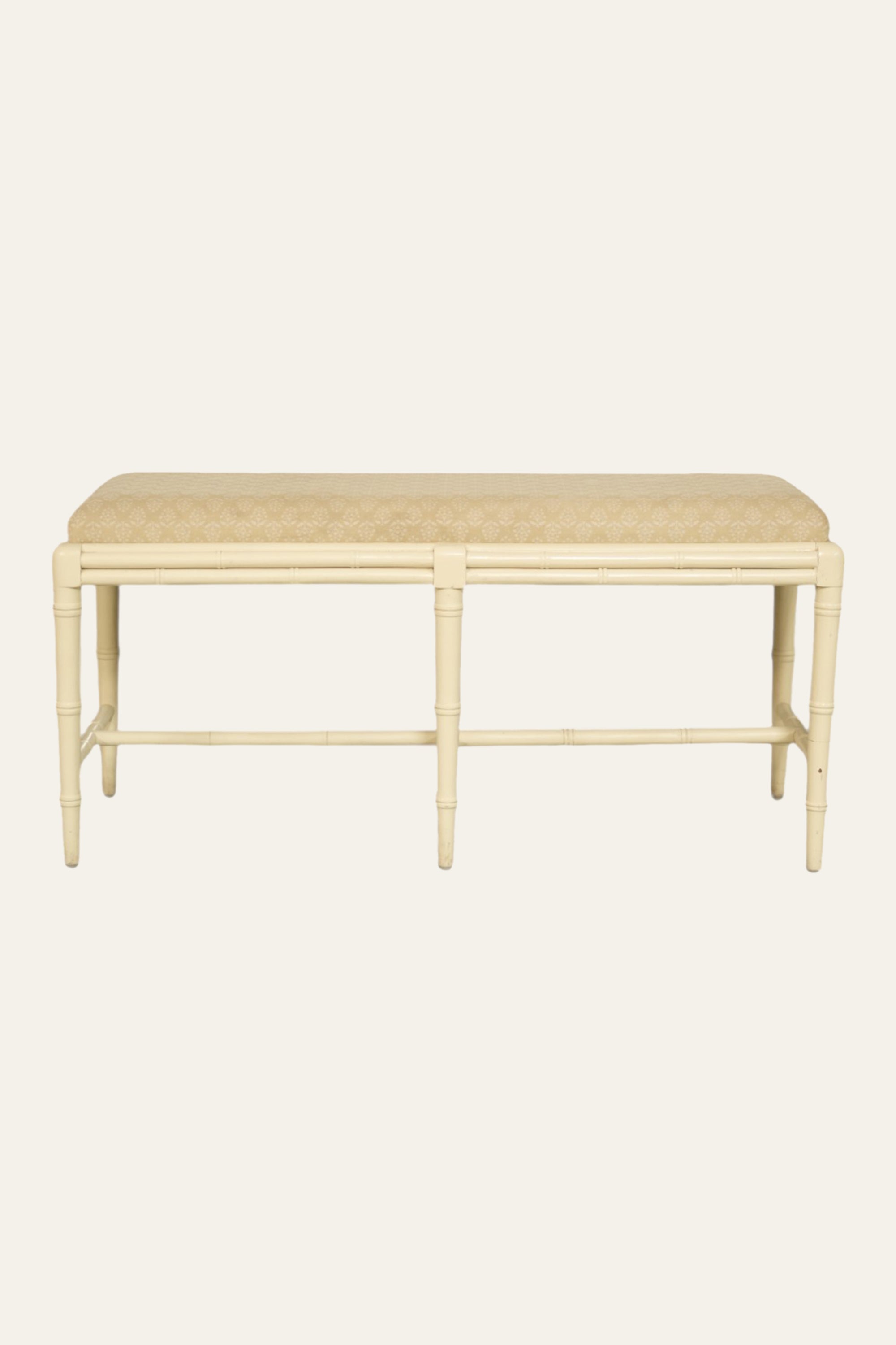 Printed Cotton Upholstered Wood Bench with Cross Stretcher Base