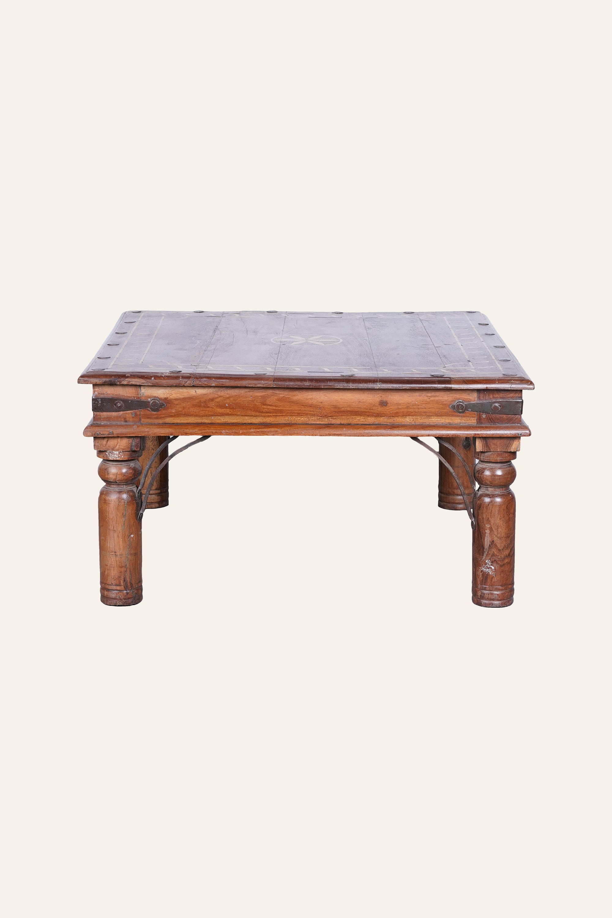 Rajasthan Style Bone Inlay Coffee Table with Central Floral Motif