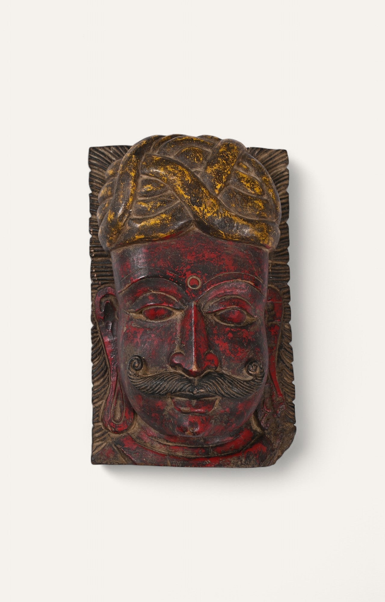 Fierce Warrior Hand-Carved Wooden Wall Mask