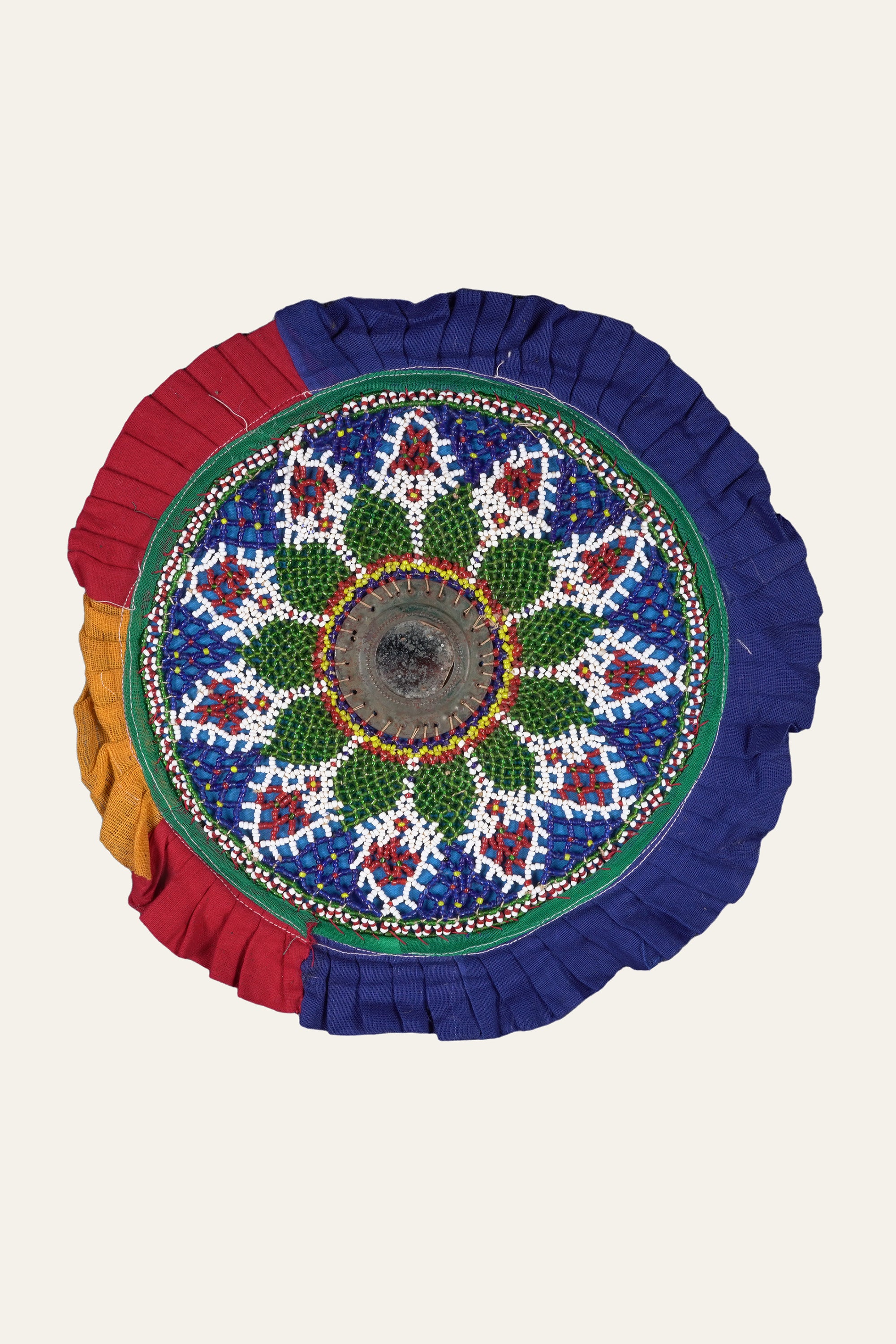Round Gujarati Floral Beadwork Textile Panel