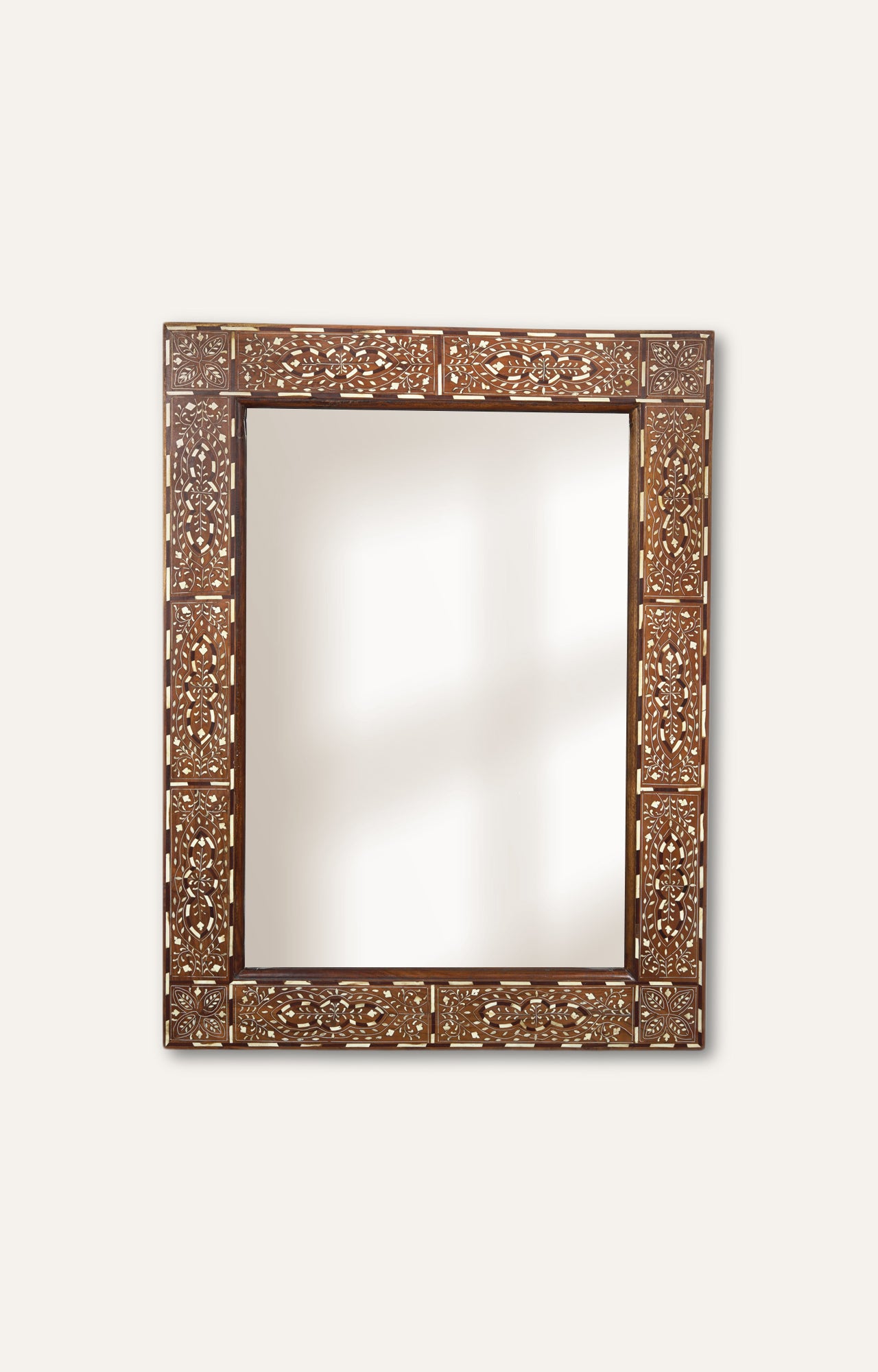 Brown Bone Inlay Wood Frame Mirror