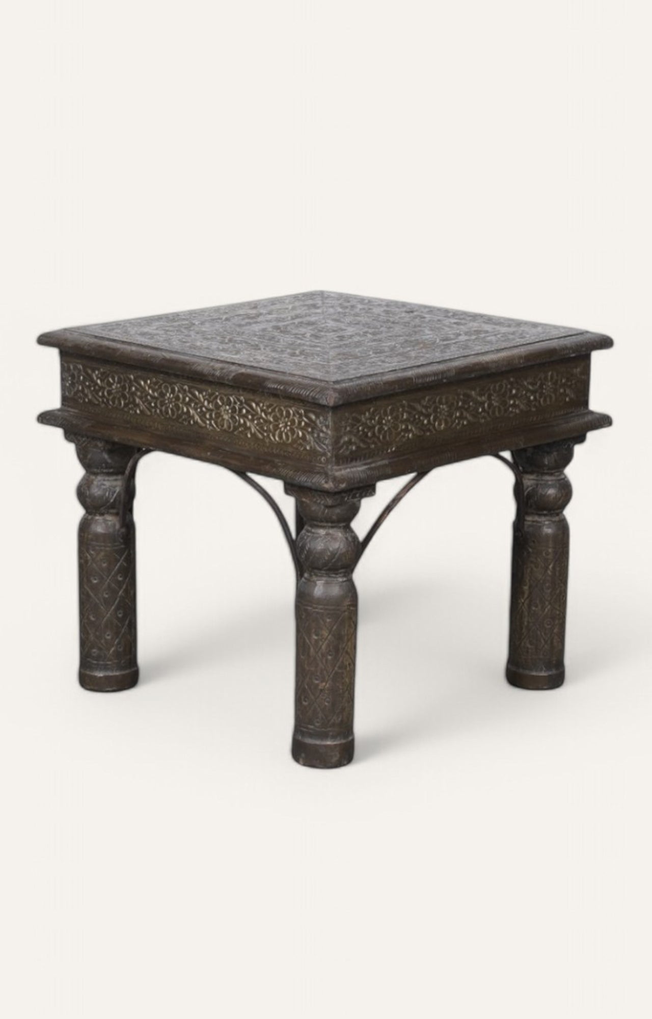 Traditional Side Table with Brass Cladded