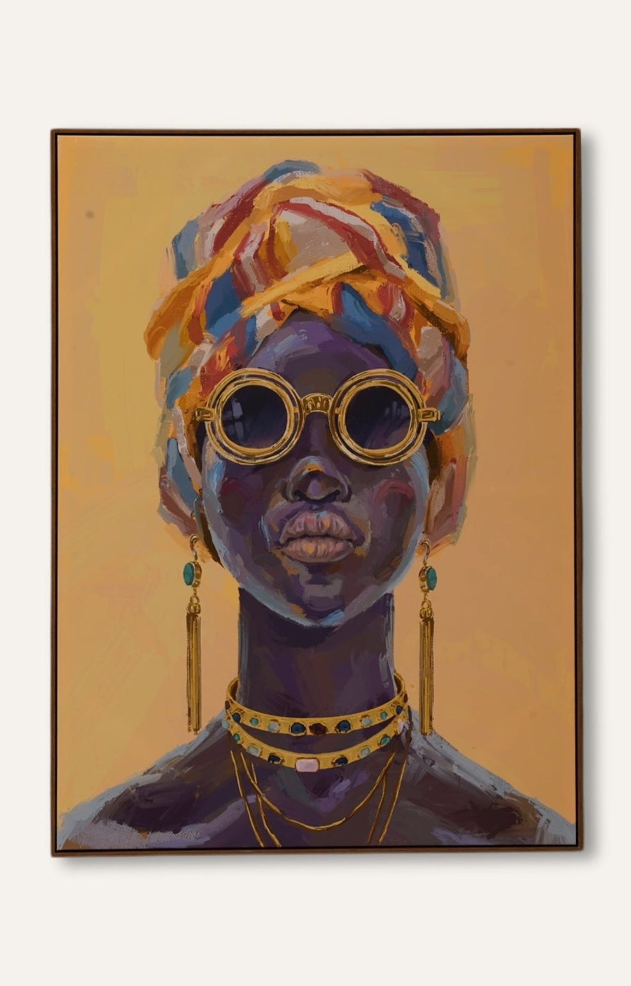 Vogue African Lady Canvas Print with Golden Foil Embellishments Wall Art