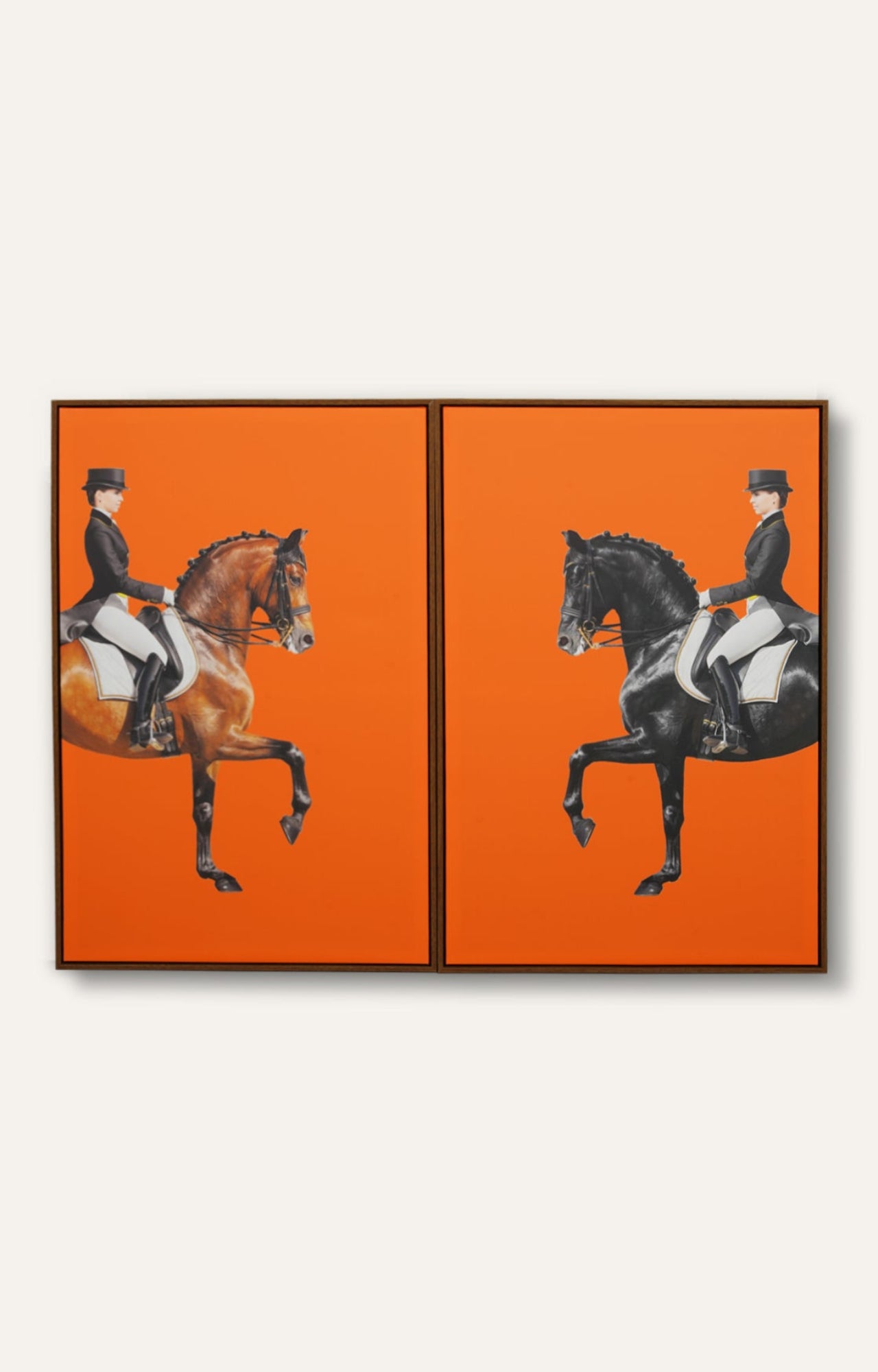 Men on Horse Orange Canvas Art Print Set of 2