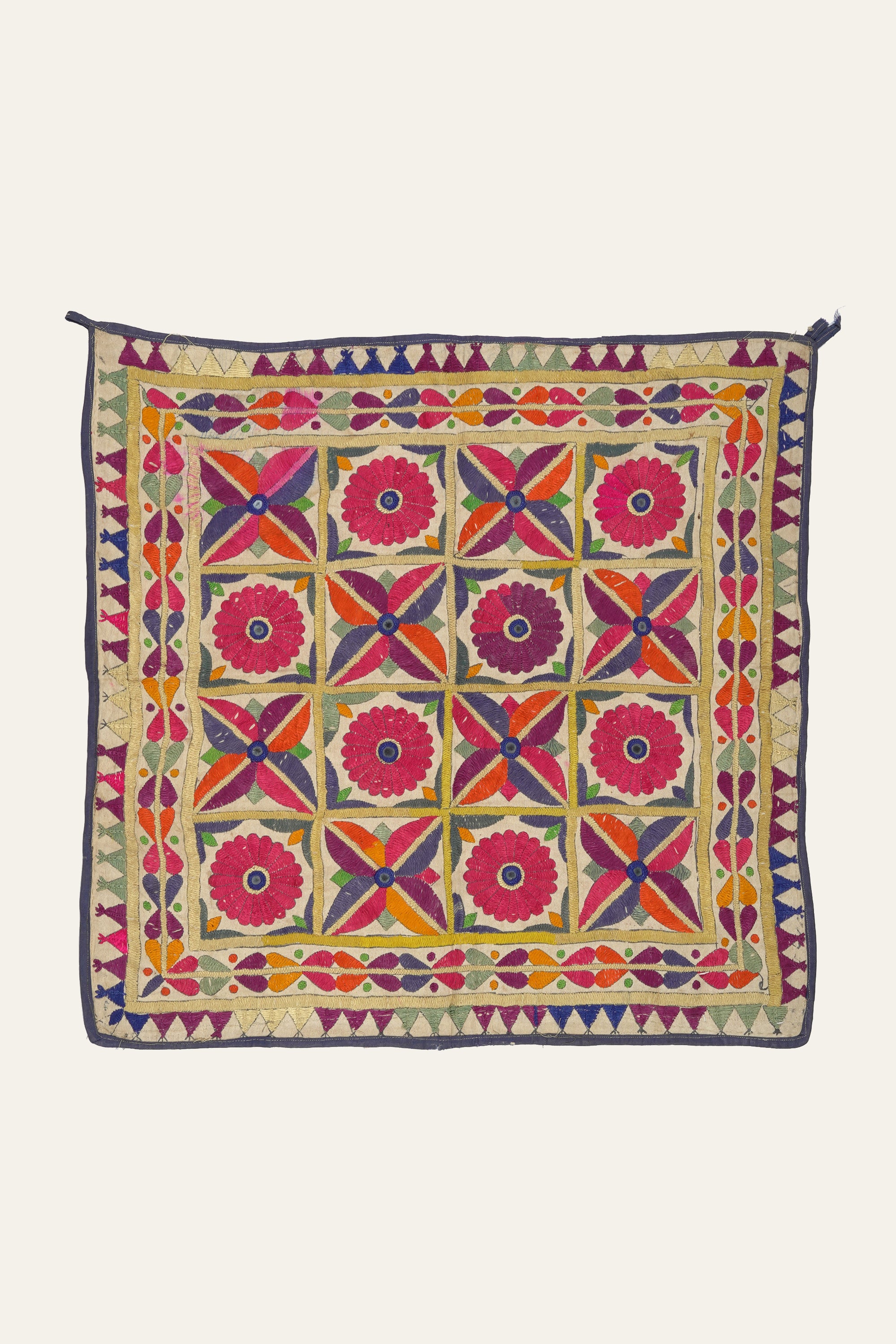 Geometric Patchwork Gujarati Embroidery Textile Wall Hanging