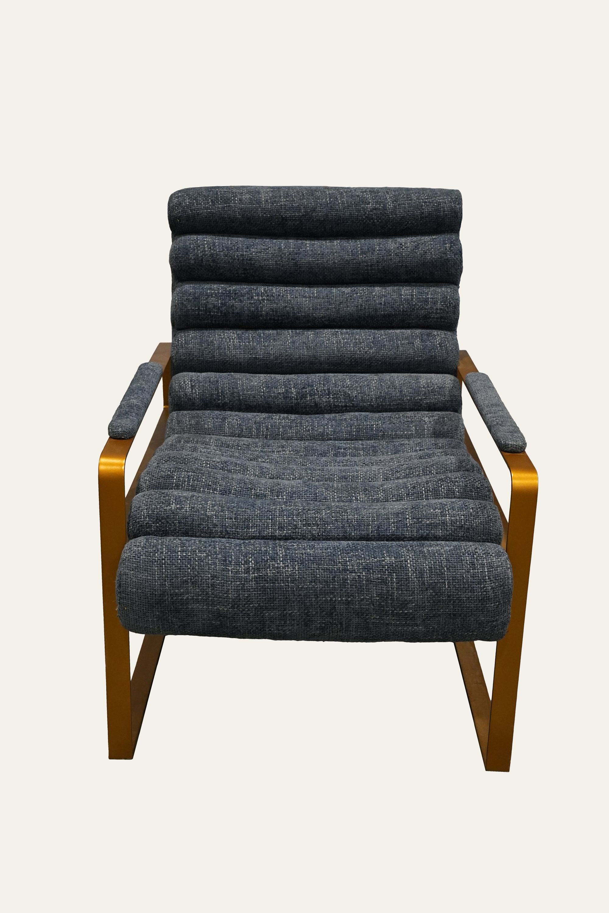 Blue Channel Tufted Lounge Armchair with Metal Frame