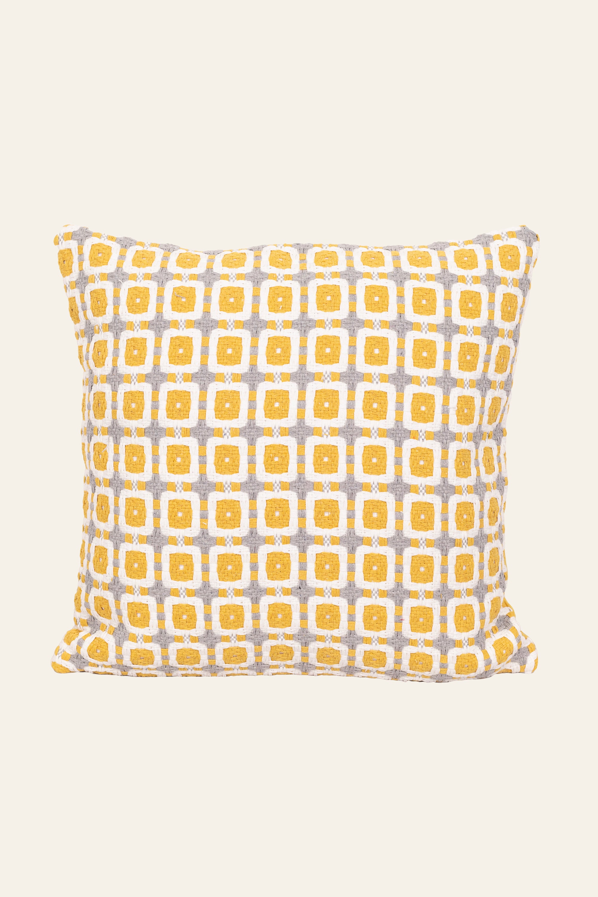 Yellow and White Woven Jacquard Cushion