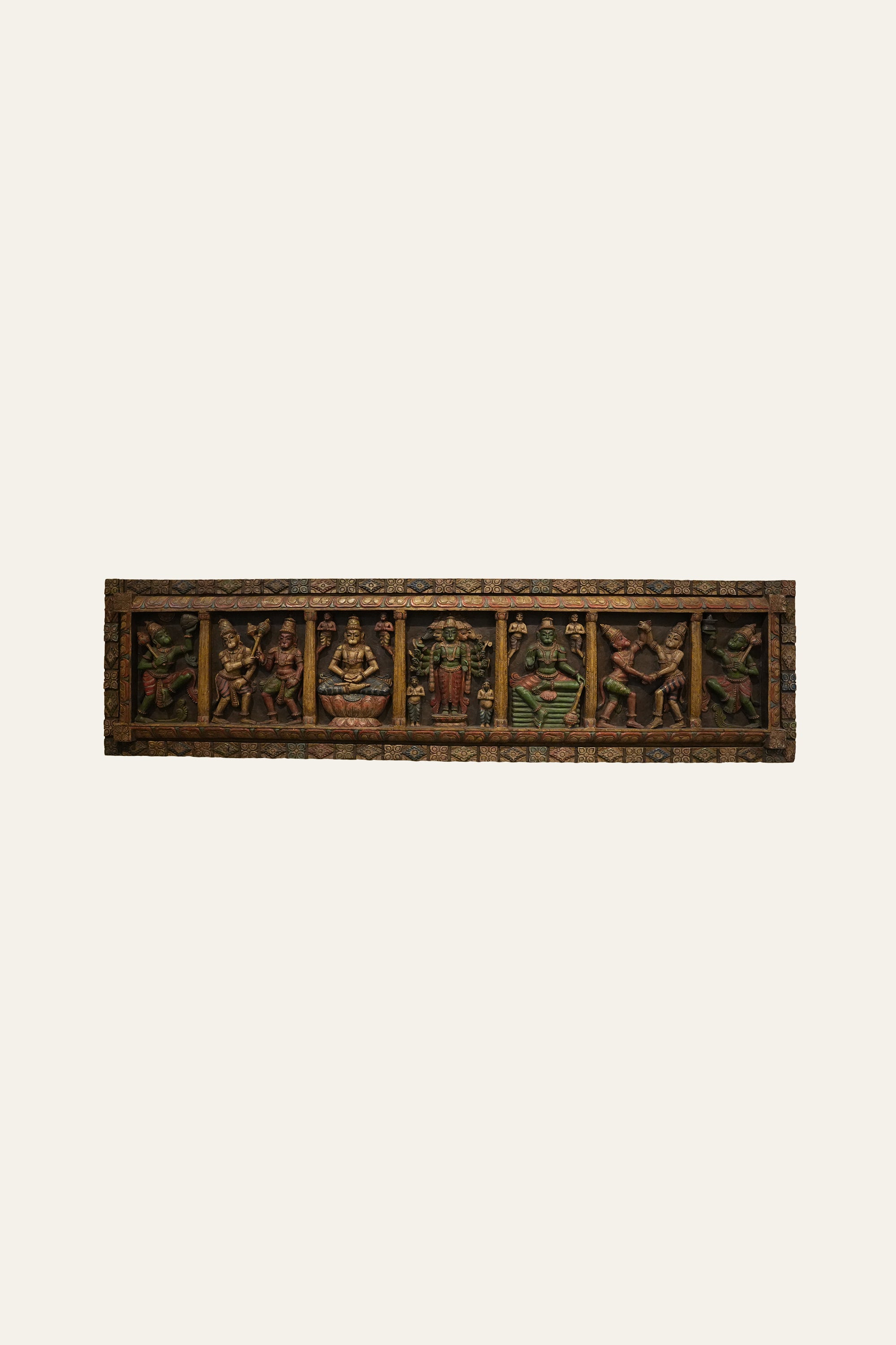 Carved South Indian Temple Wall Hanging Panel in Wood