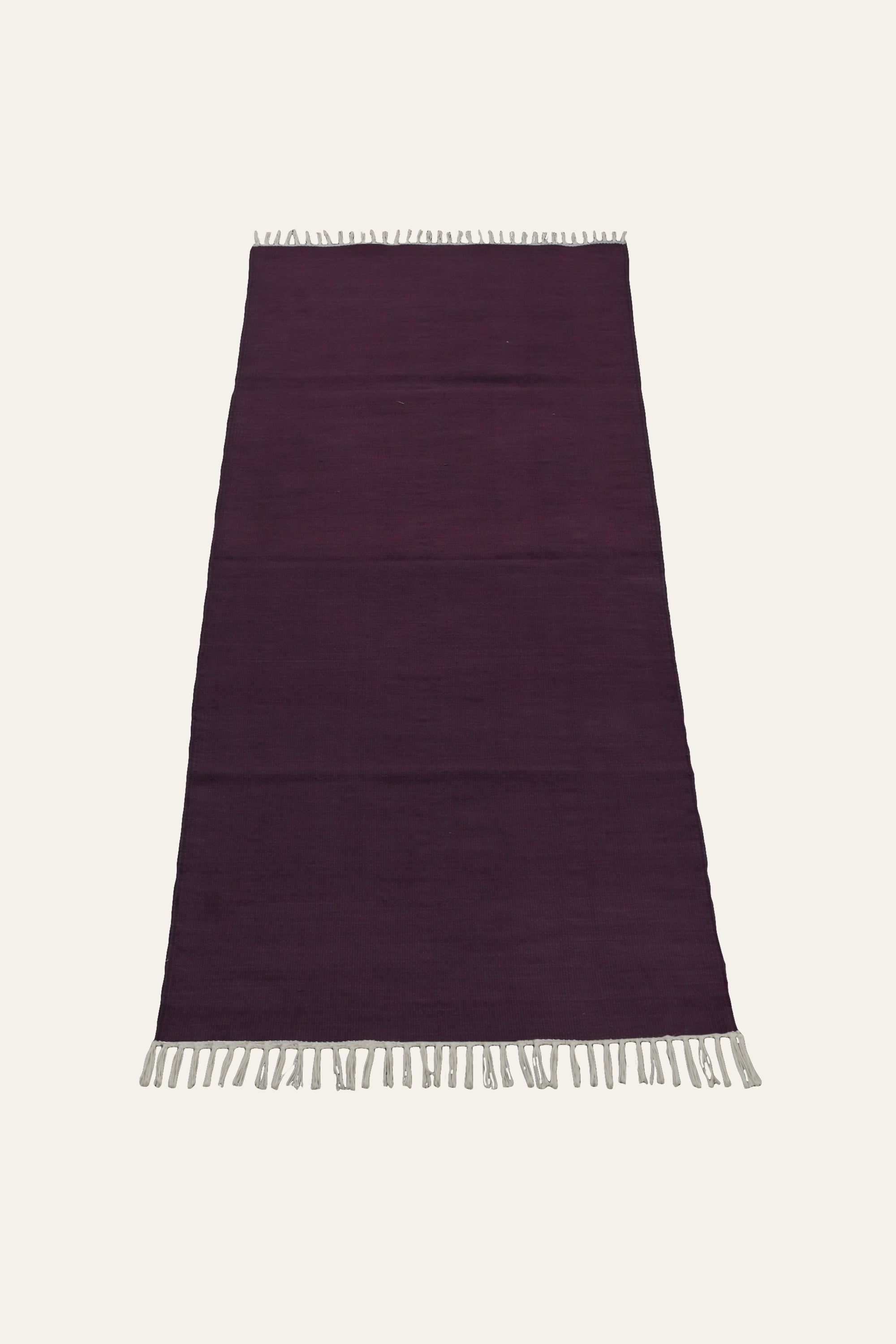 Plain Plum Washable Cotton Yoga Mat with White Fringe