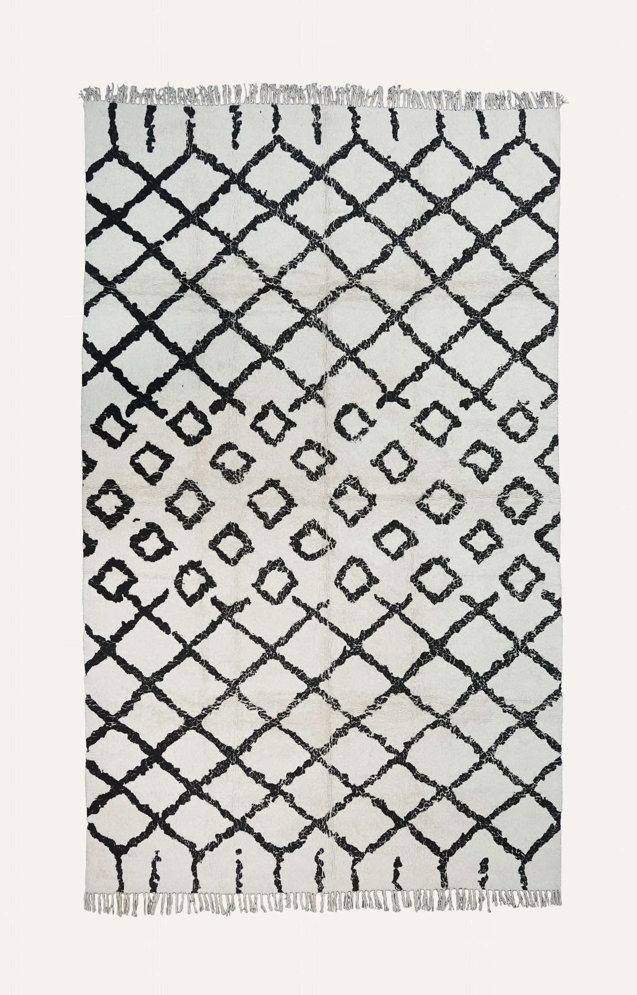 Black and White Moroccan Cotton Shaggy Floor Rug