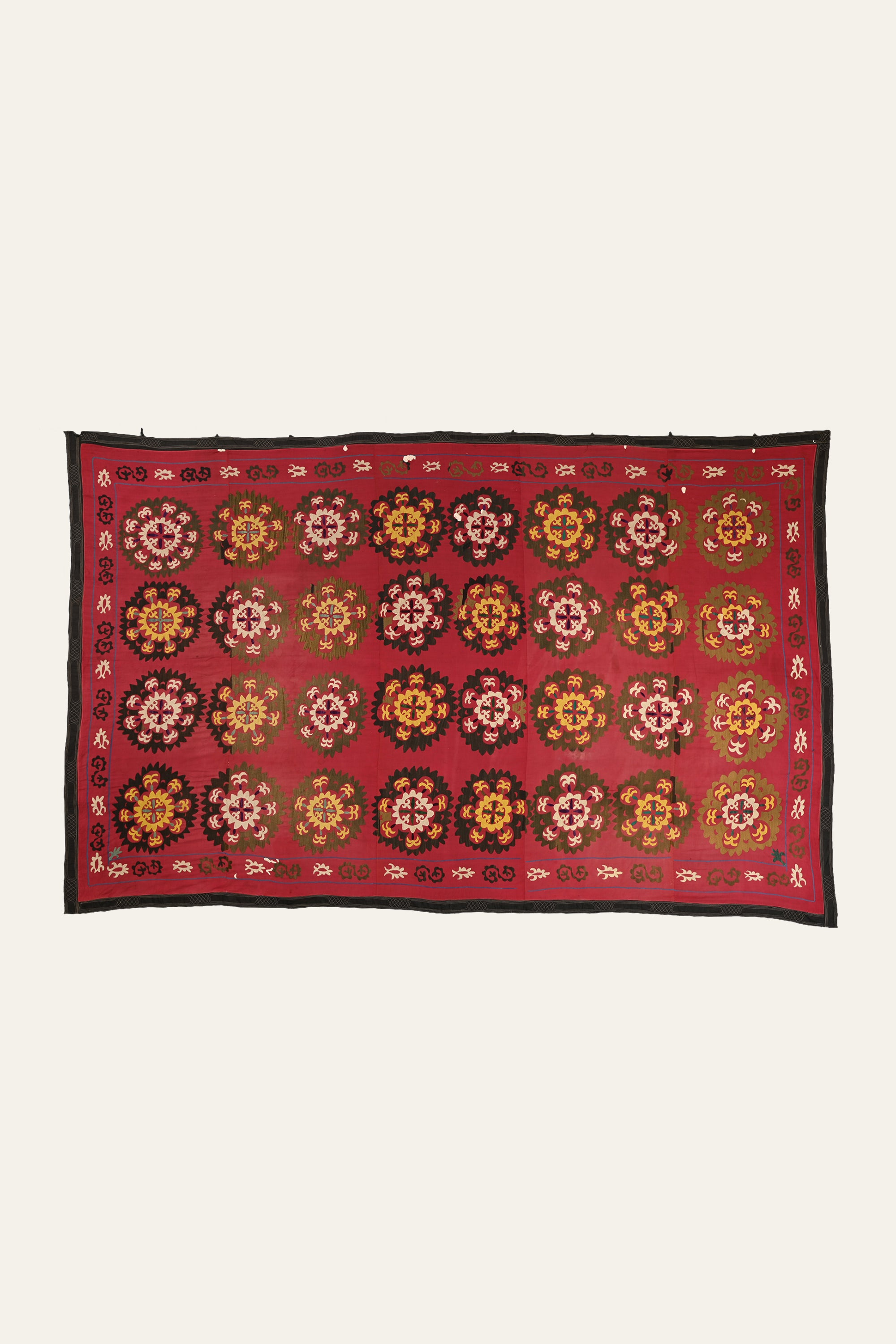 Red Floral Medallion Suzani Antique Wall Tapestry