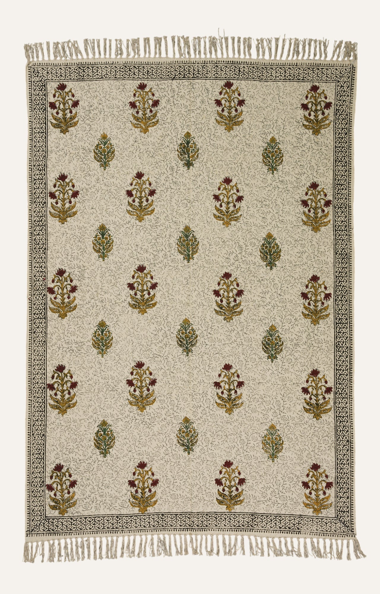 Ivory Mughal Buta Cotton Rug