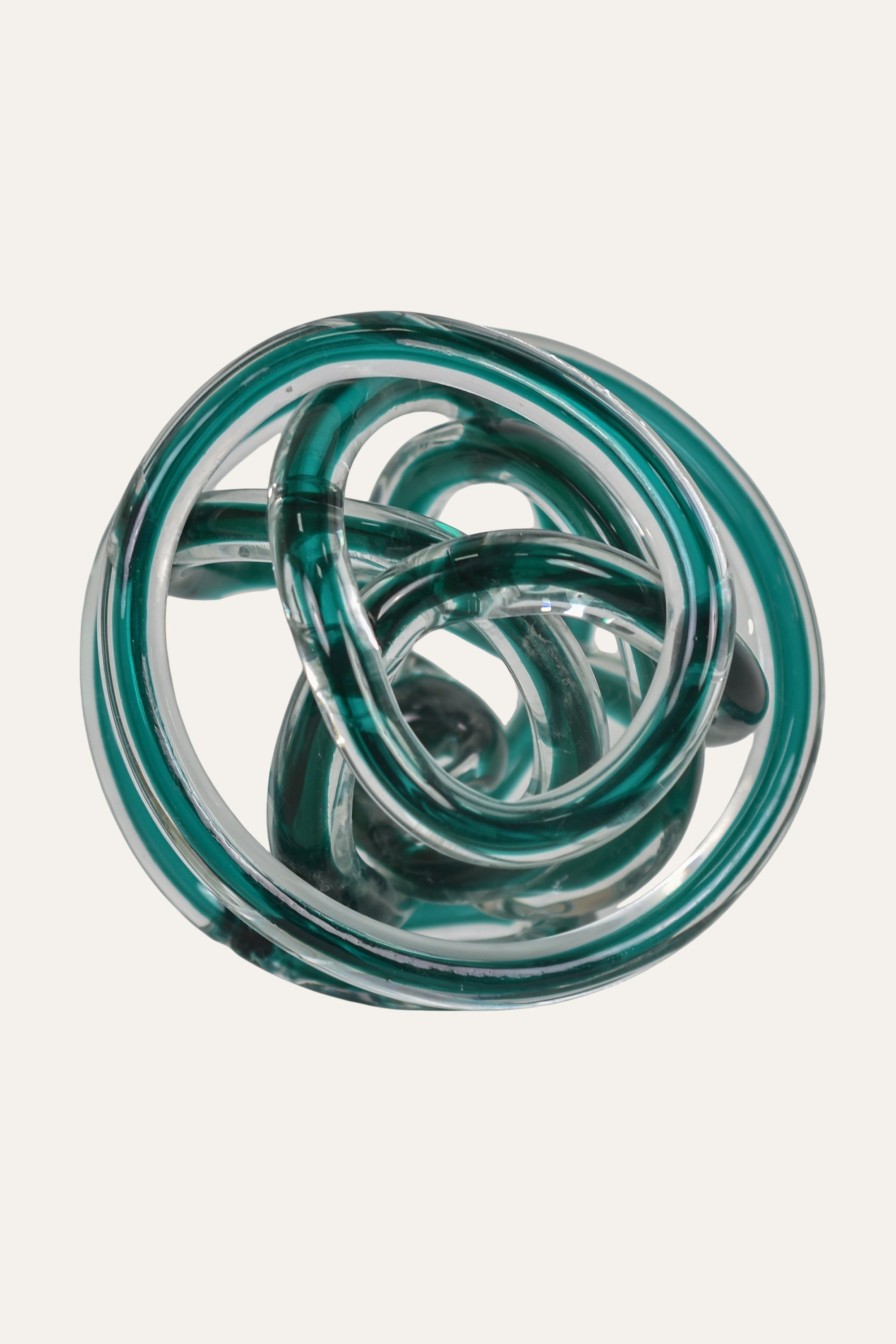 Hand Blown Colored Abstract Teal Glass Knot Sculpture Modern Art Decor