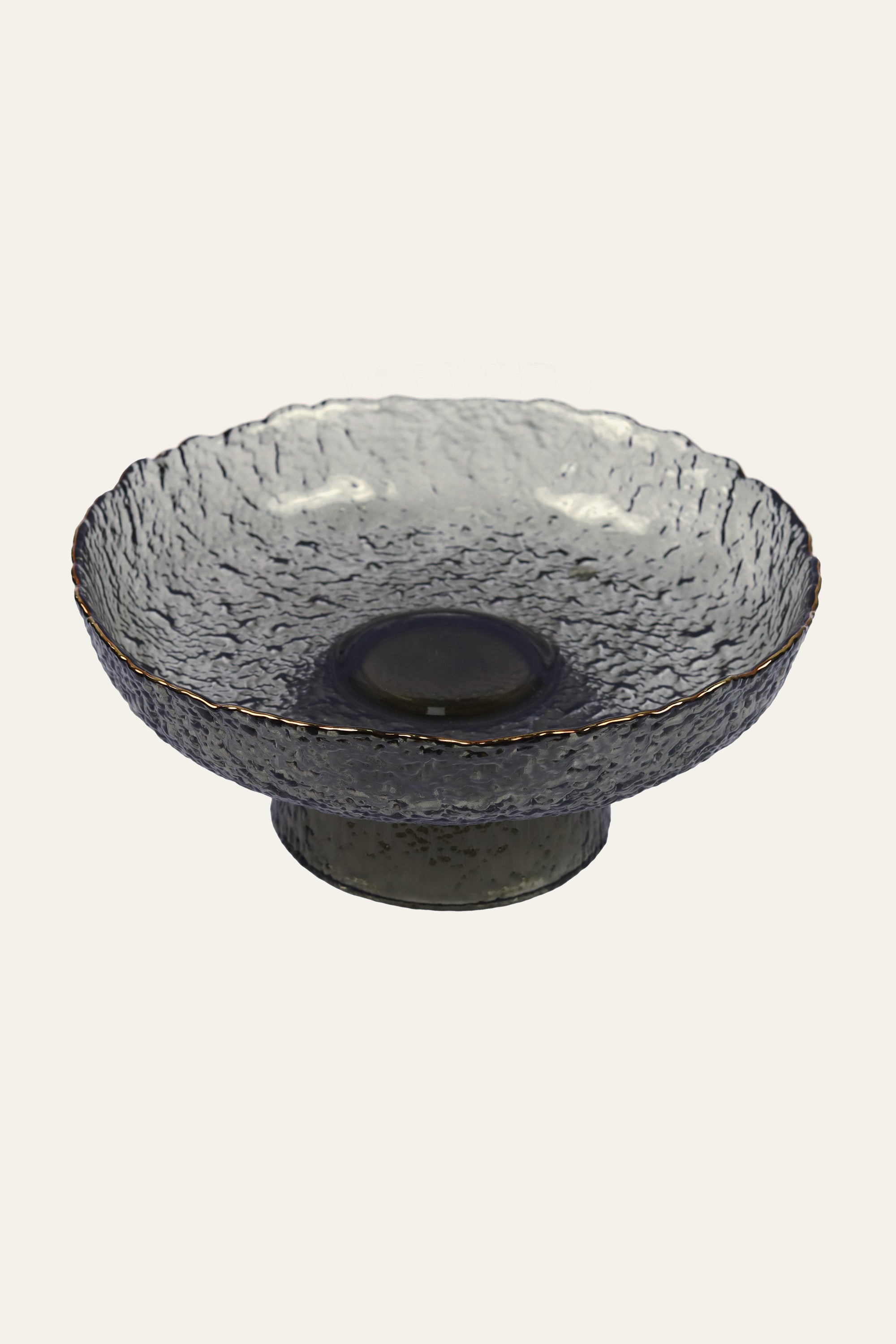 Hammered Grey Glass Footed Fruit Bowl