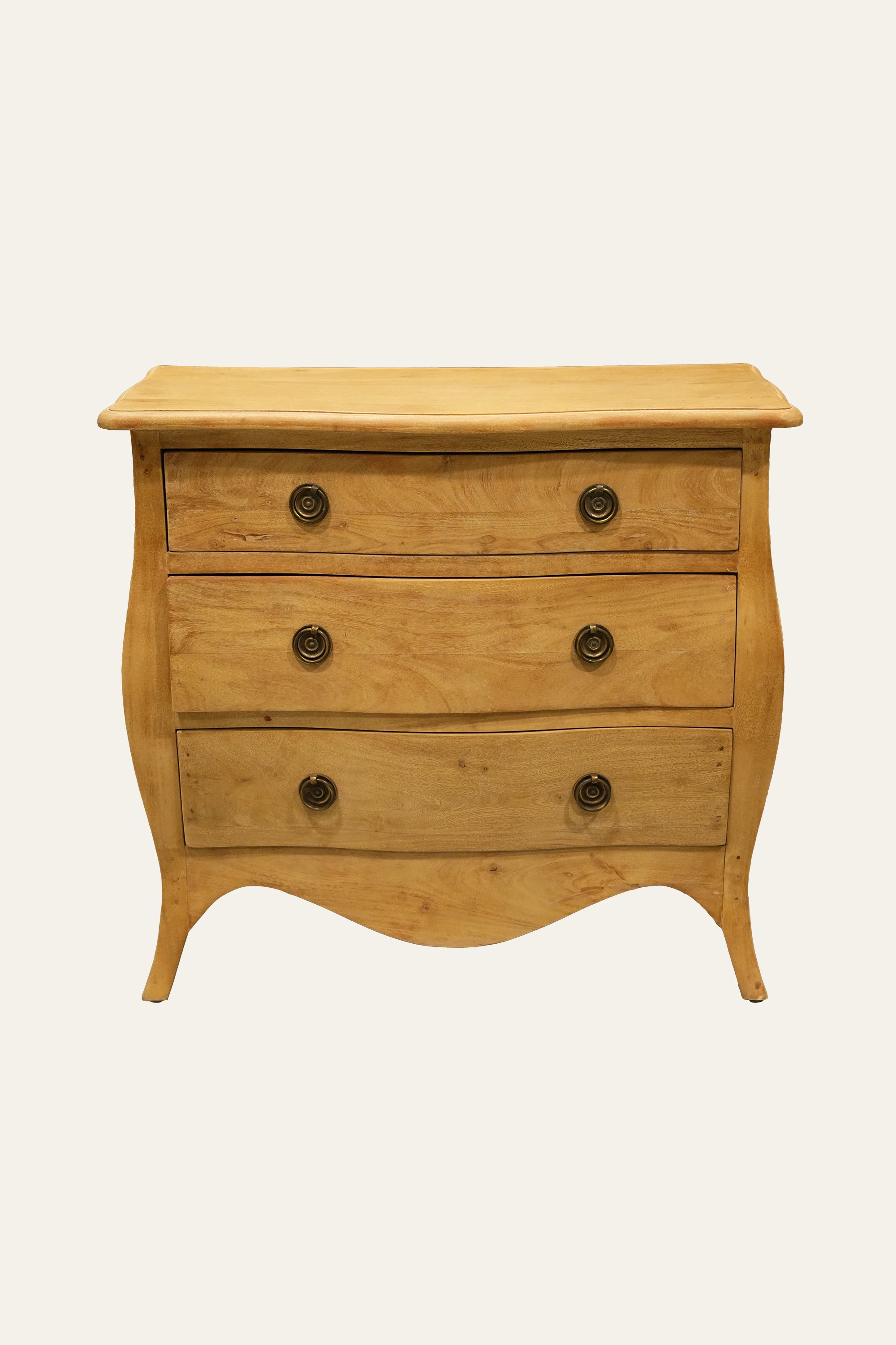 French Country Style Brown Bombe Chest of Drawers with 3 Drawers