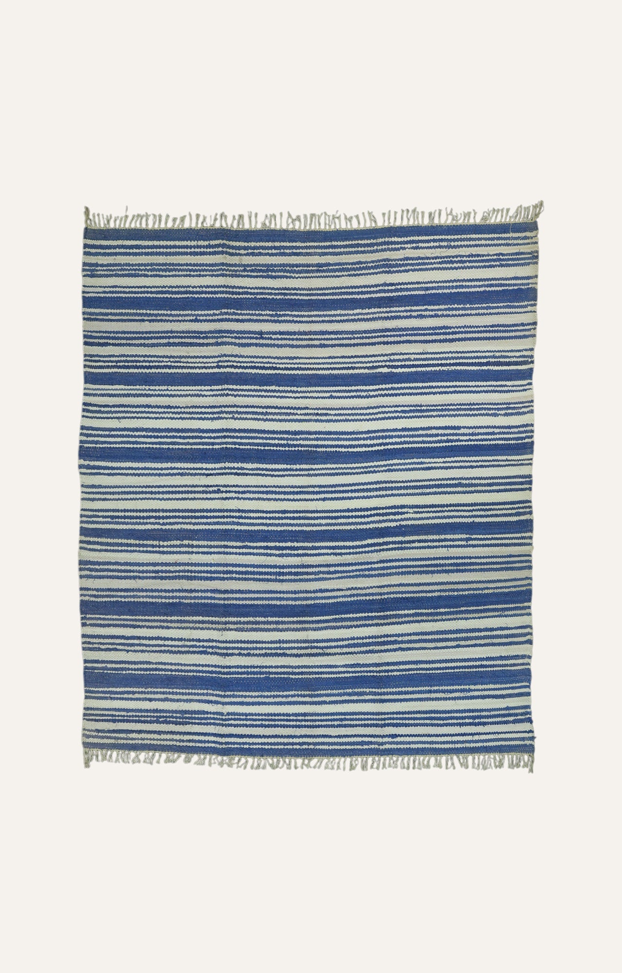 Blue Stripes Cotton Rug with Tassels