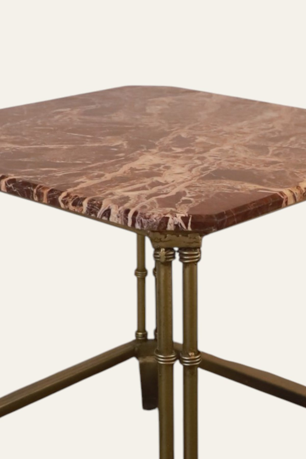 Marble Bamboo Side Table with Metal Frame