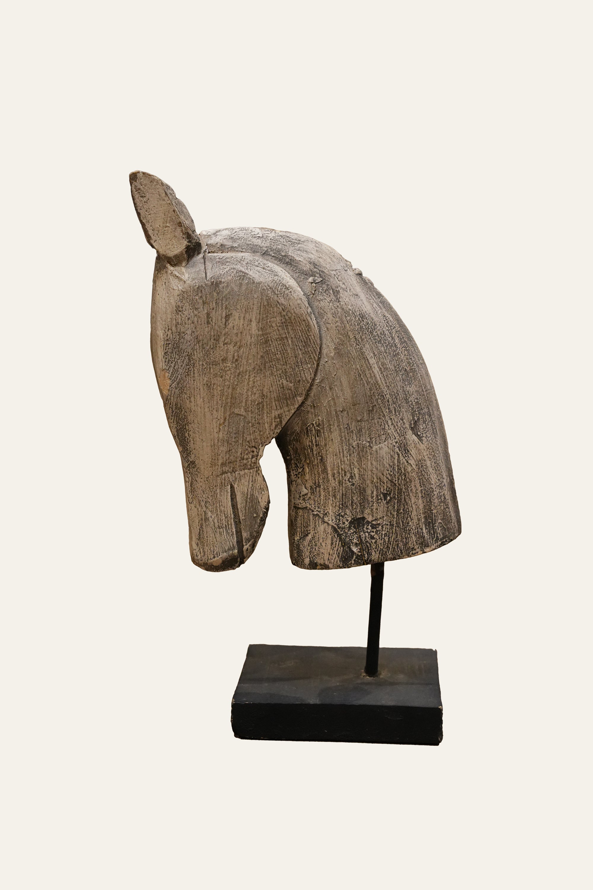 Carved Wooden Horse Head Sculpture on Stand