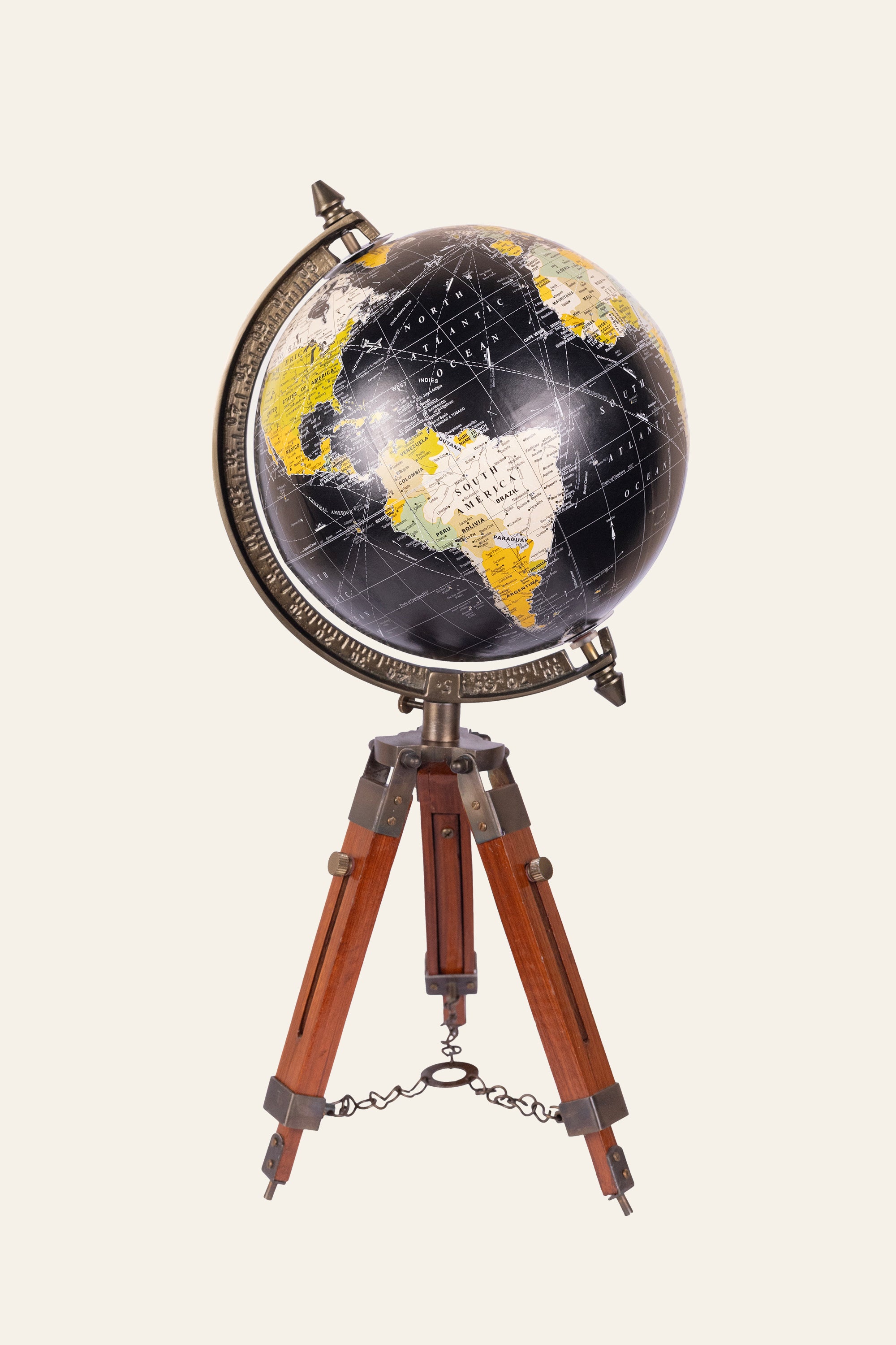 World Map Globe on Wooden Tripod Stand