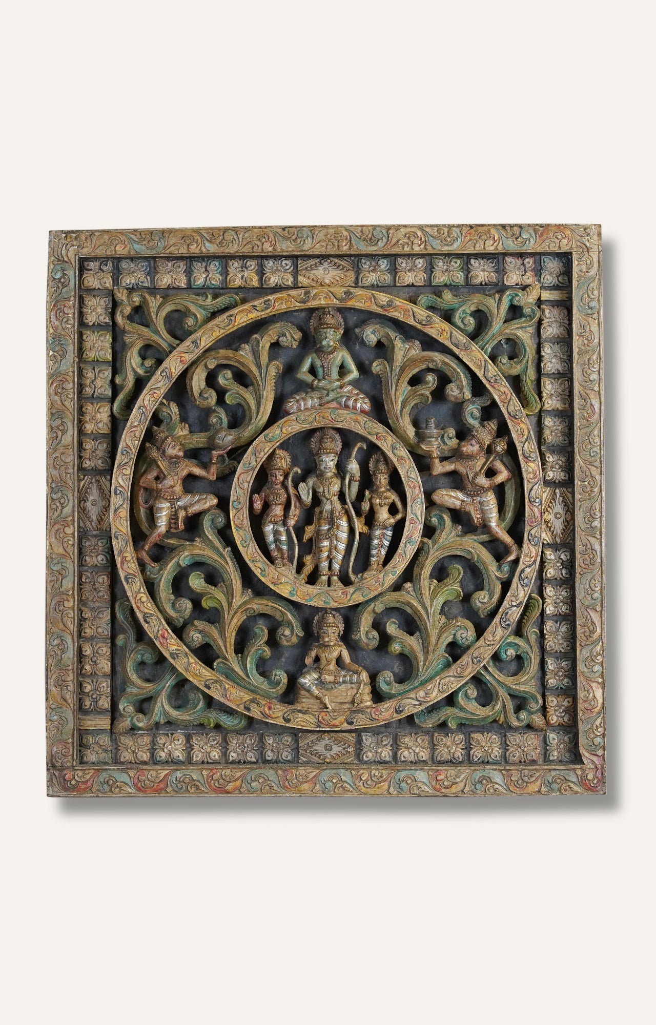 Eternal Balance – Hand-Carved and Painted Wooden Wall Panel