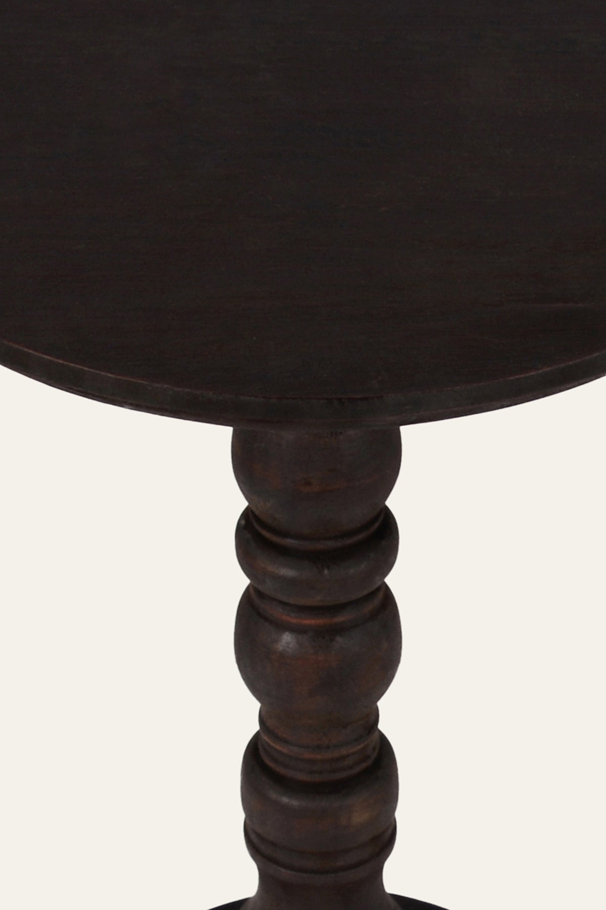 Dark Brown Wood Turned Spindle Pedestal Accent Table