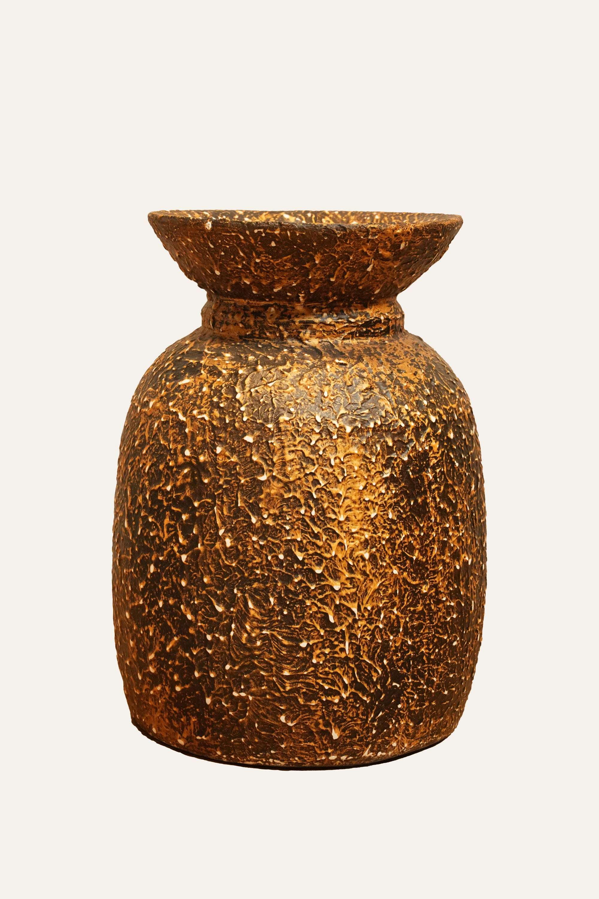 Textured Wooden Pot with Flared Rim