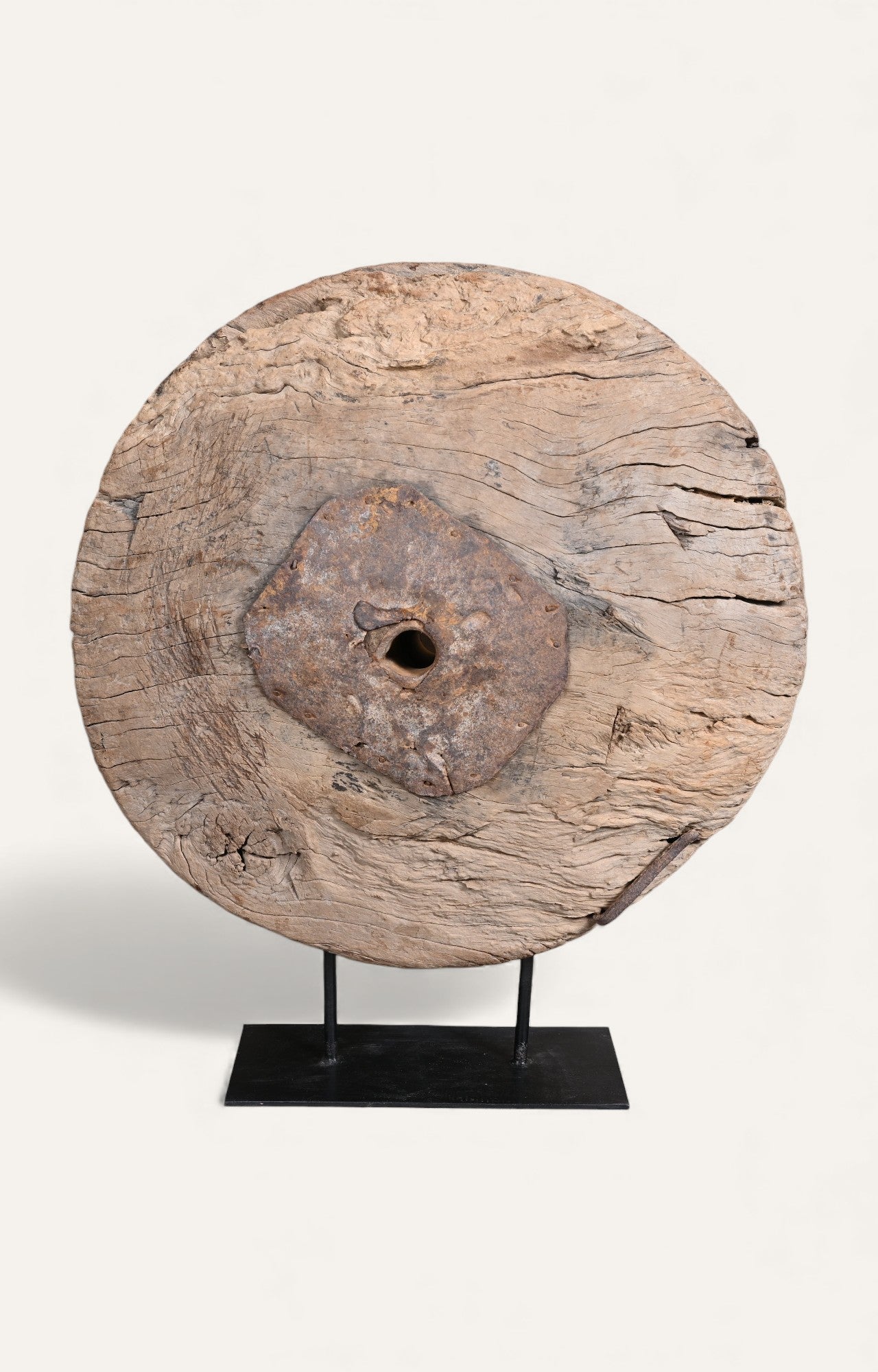 Primitive Teak Wheel Sculpture
