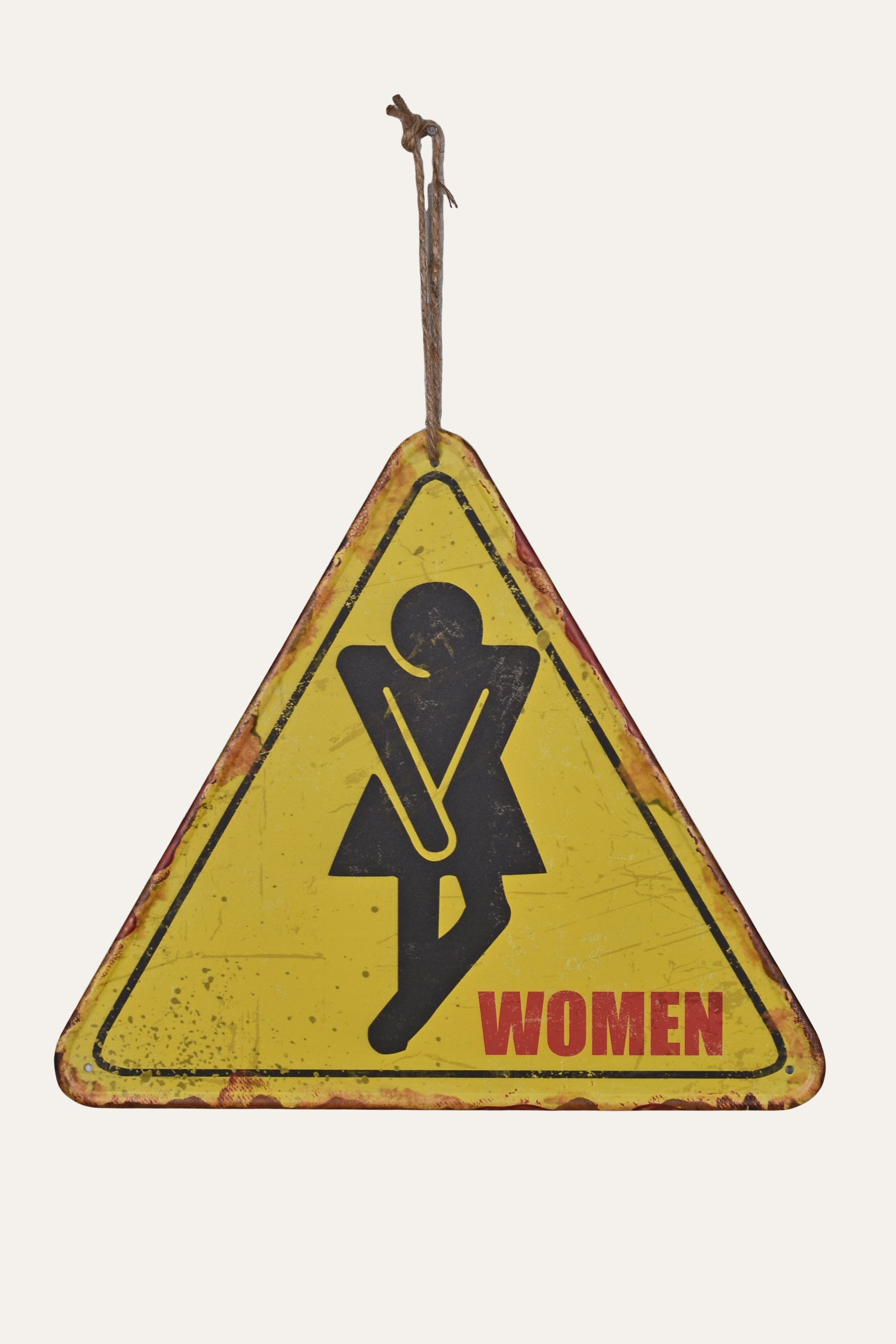 Women Restroom Yellow Metal Wall Sign