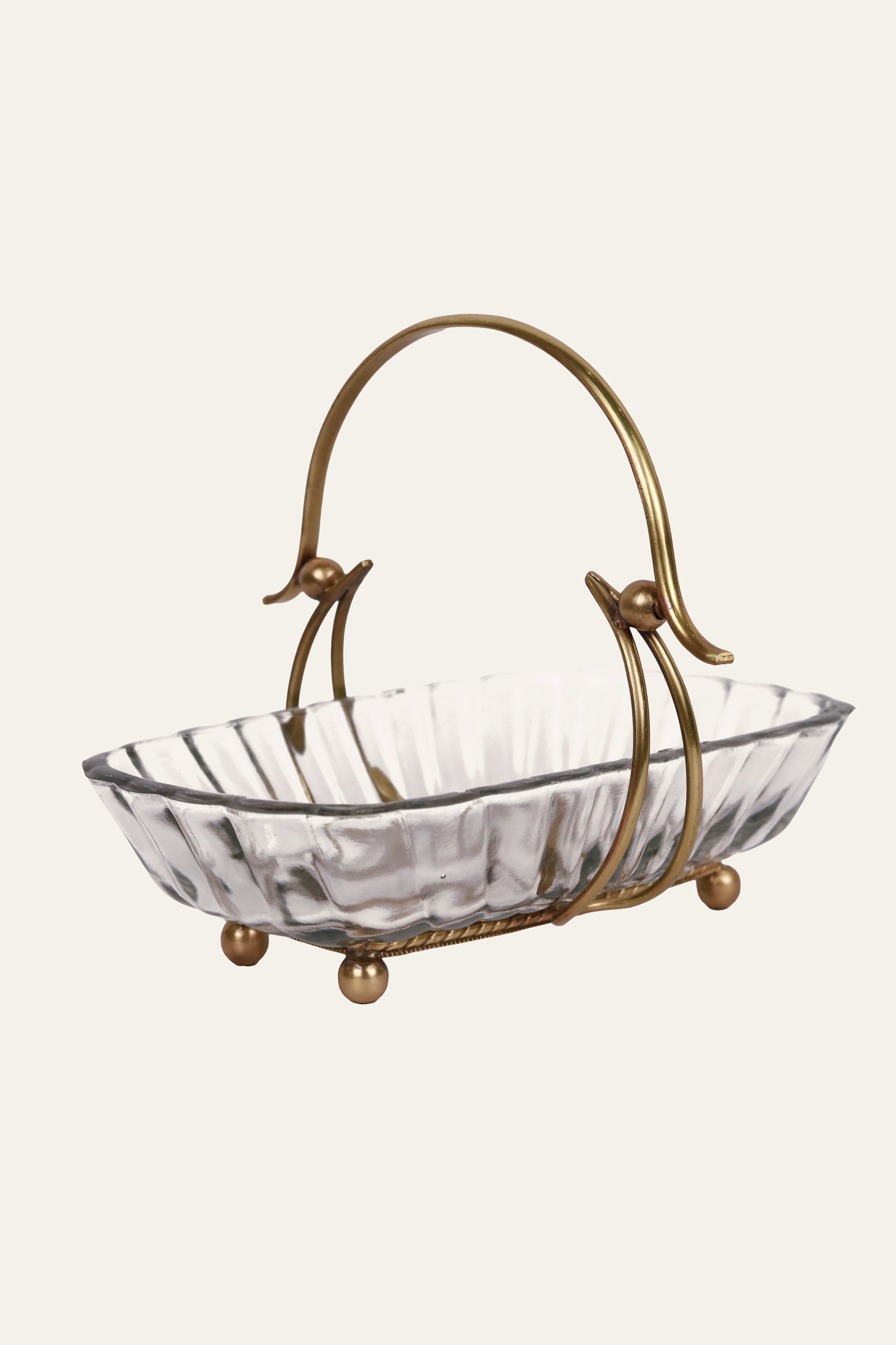 Vintage Glass Decorative Tray with Brass Handle