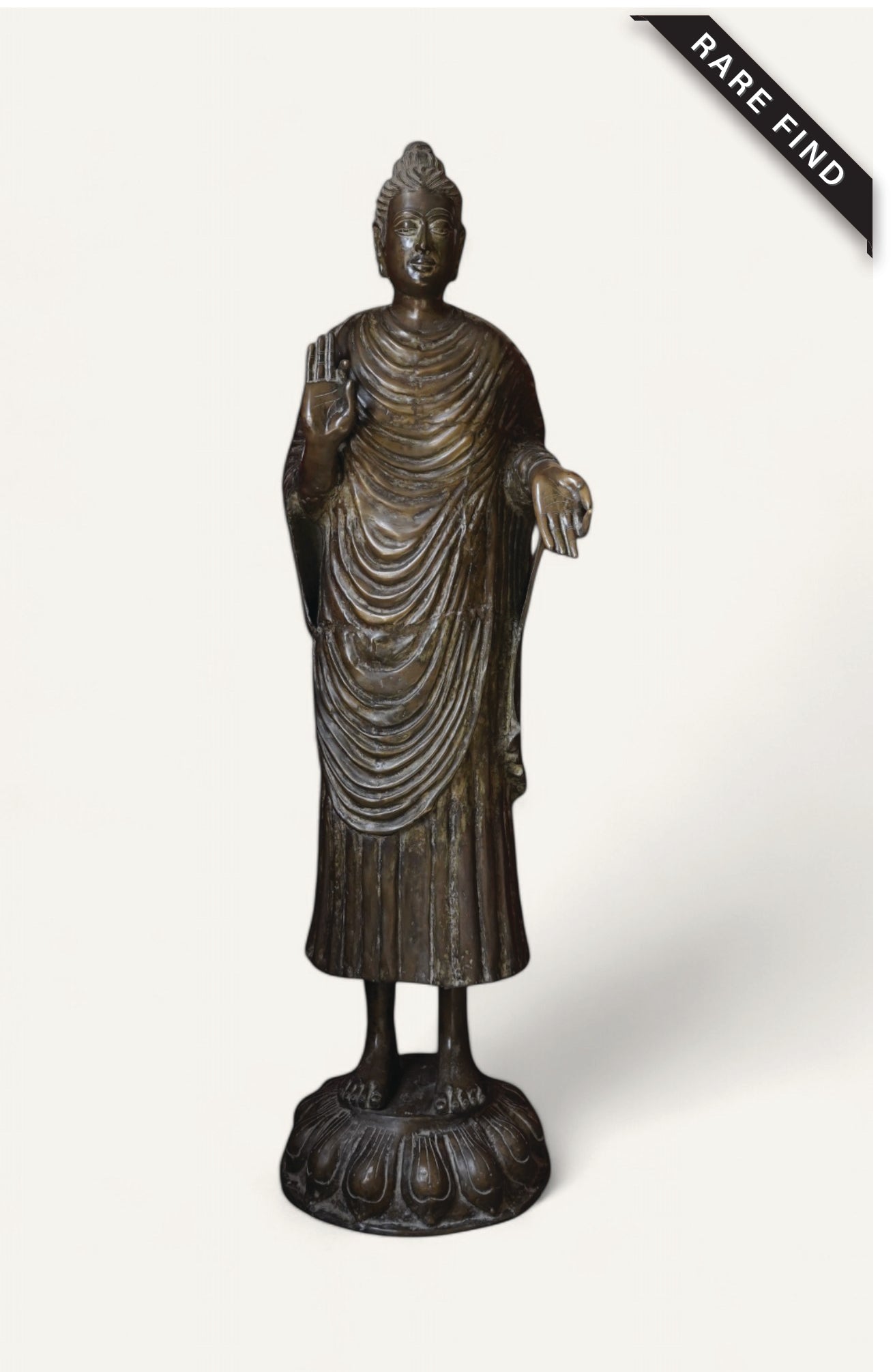 Rare Brass Standing Buddha Statue – Life-Size Decor Accent