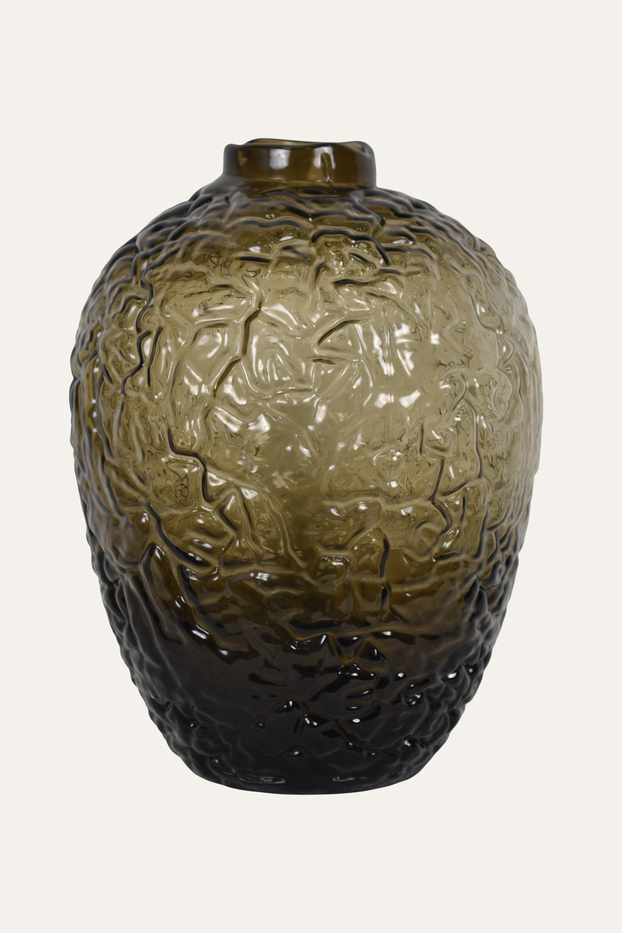 Hand Blown Colored Smoky Olive Textured Glass Vase Modern Centerpiece