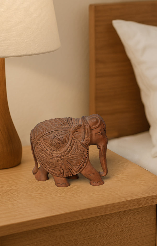 Decorative Hand-Carved Teak Wood Elephant Statue