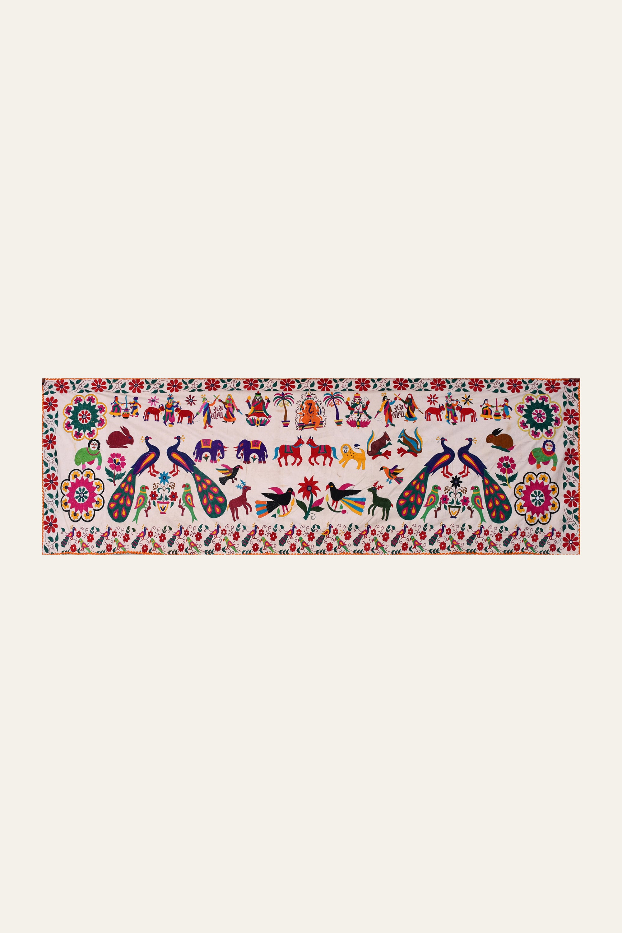 Silk Embroidered Folk Procession Textile Wall Panel