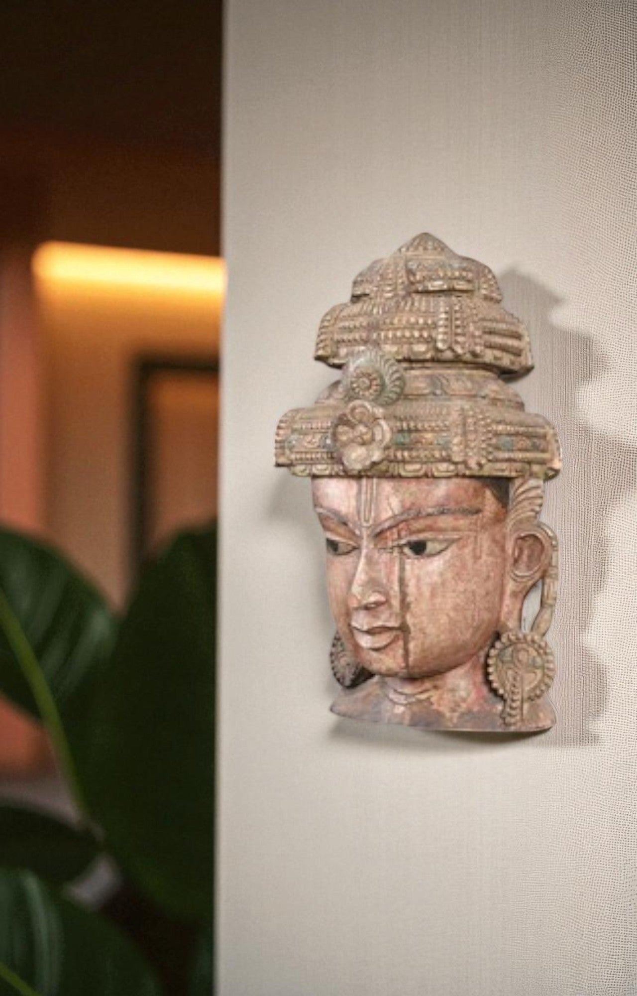 Traditional Hand-Carved Wooden Wall Mask