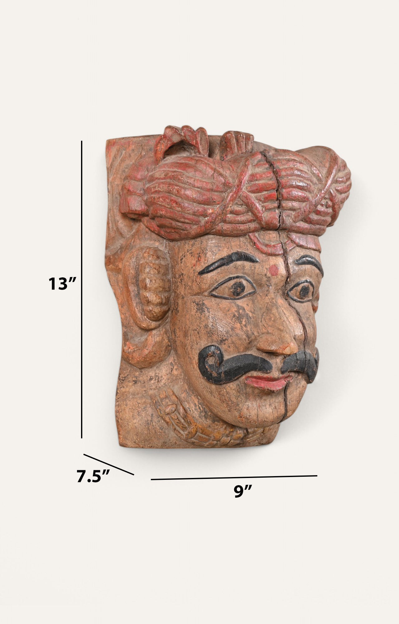 Warrior Head Hand-Carved Wooden Sculpture