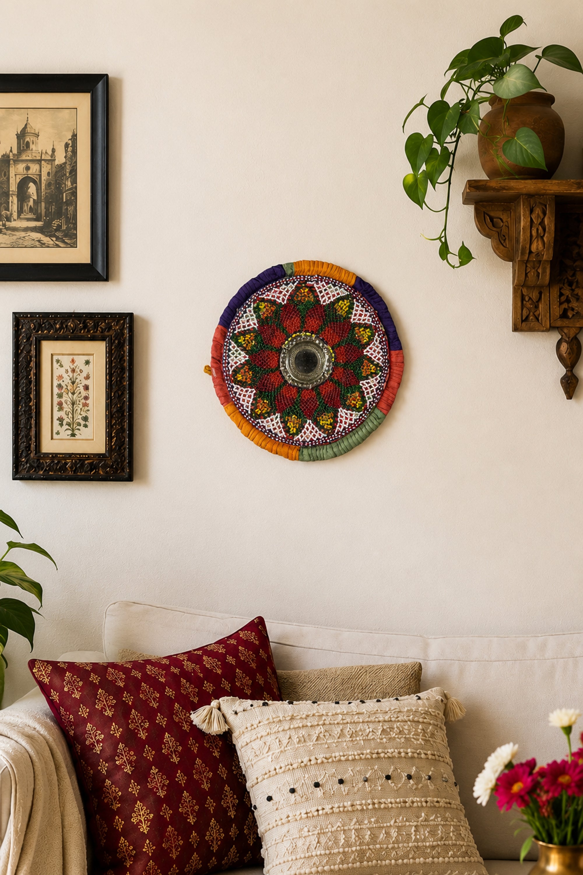 Multicolour Floral Medallion Beadedi Wall Decor