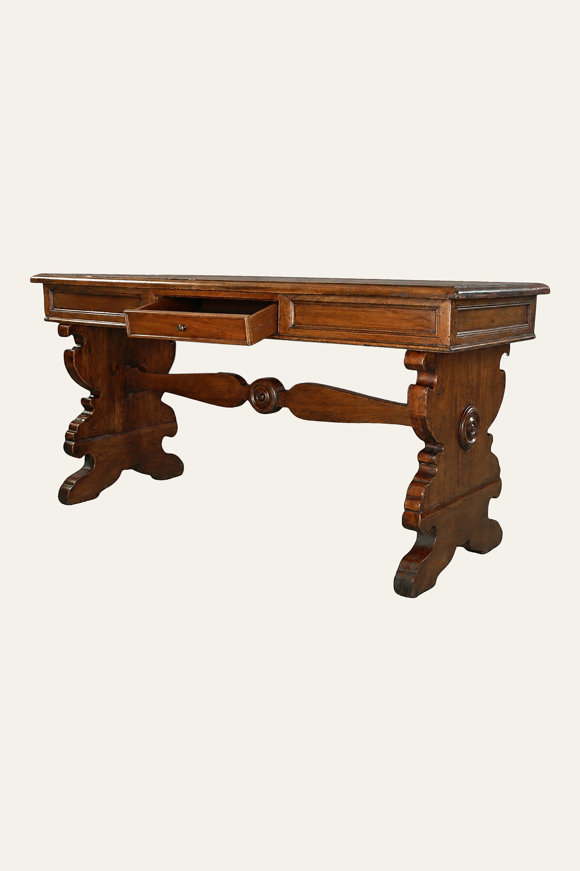 Italian Style Trestle Wooden 1-Drawer Study Table