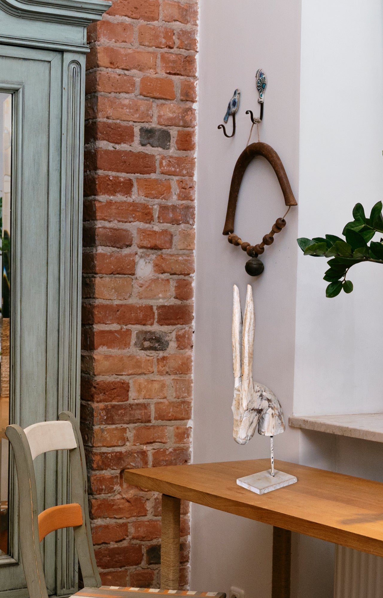 Modern White Deer Head Sculpture on Metal Stand