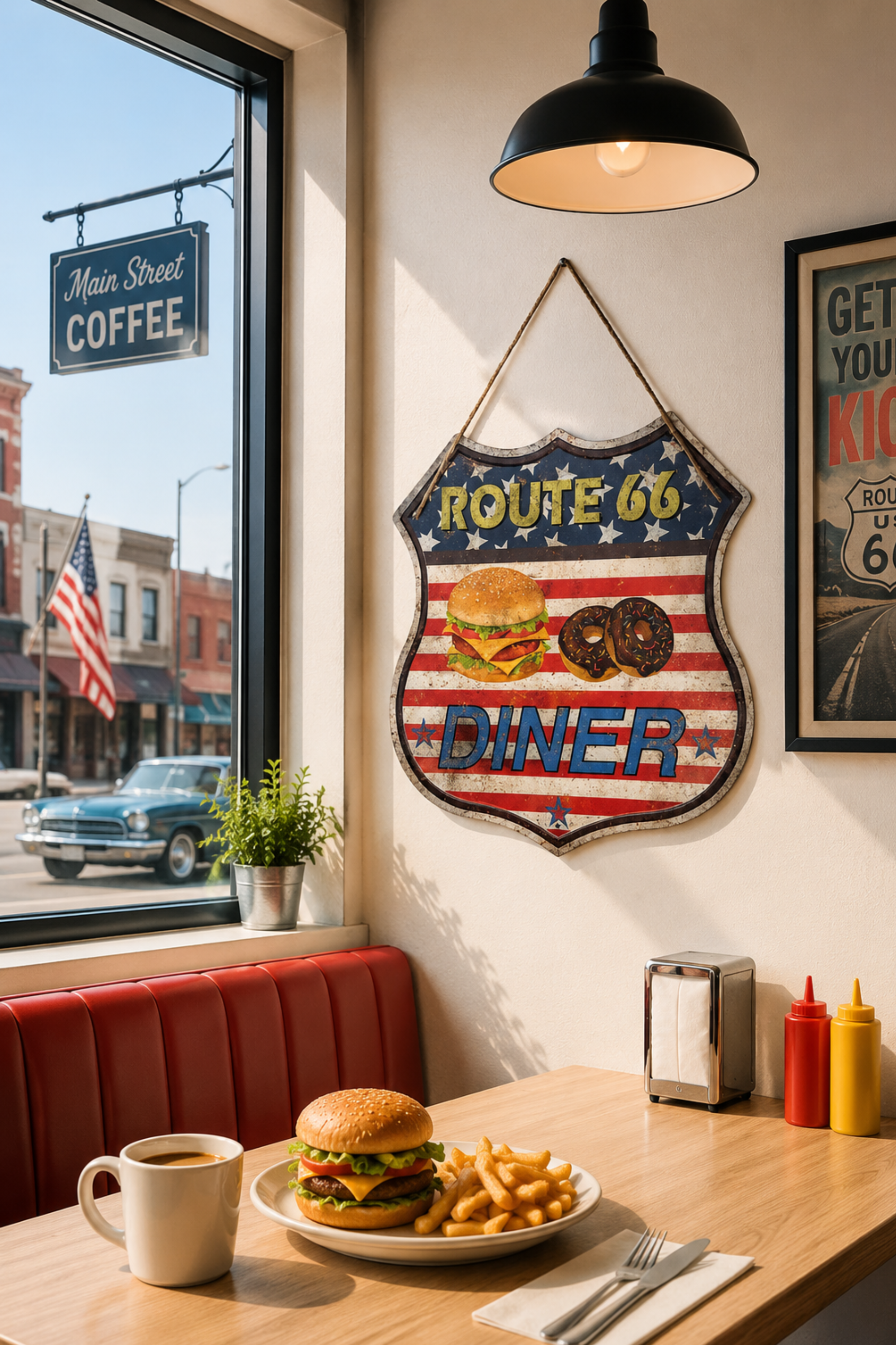 Route 66 Antique Diner Metal Wall Board