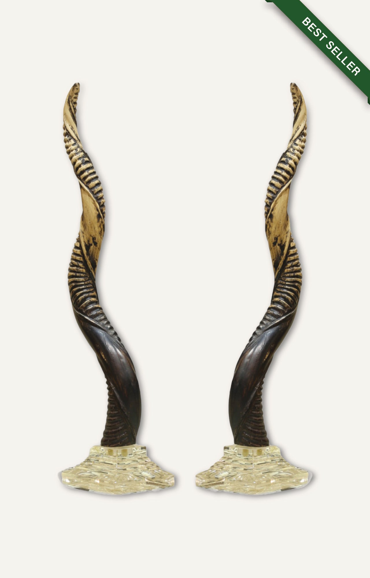 Faux Antler Sculptures with Glass Base - Set of 2