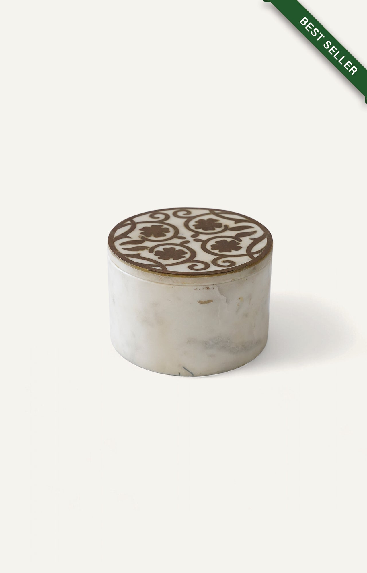Small Round Marble Storage Box with Brass Inlay Lid