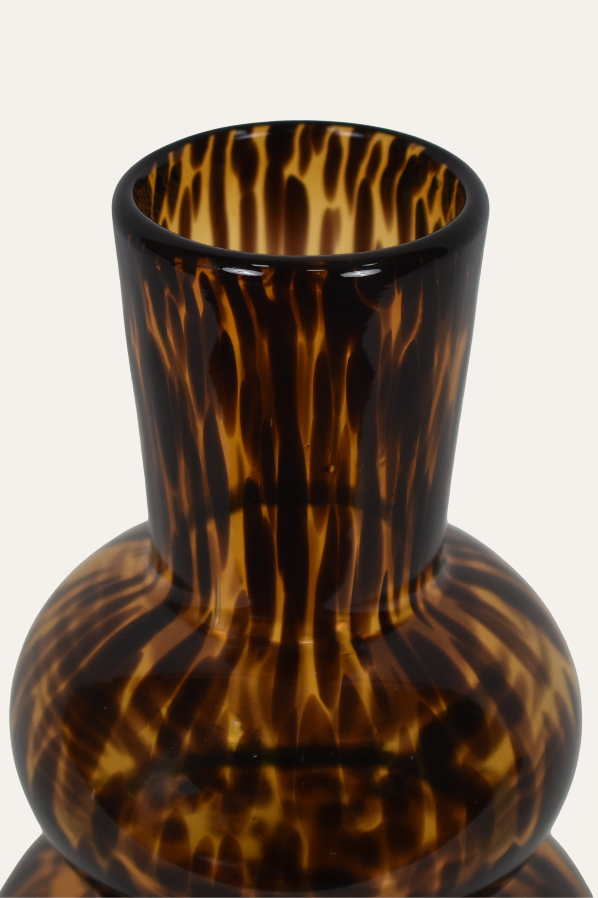 Hand Blown Colored Tortoiseshell Amber Glass Double-Bulb Sculptural Vase