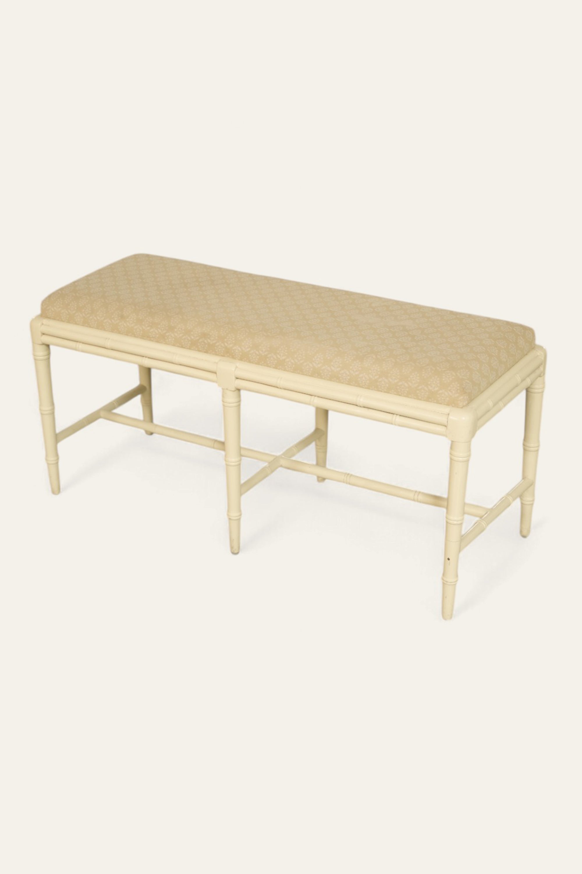 Printed Cotton Upholstered Wood Bench with Cross Stretcher Base
