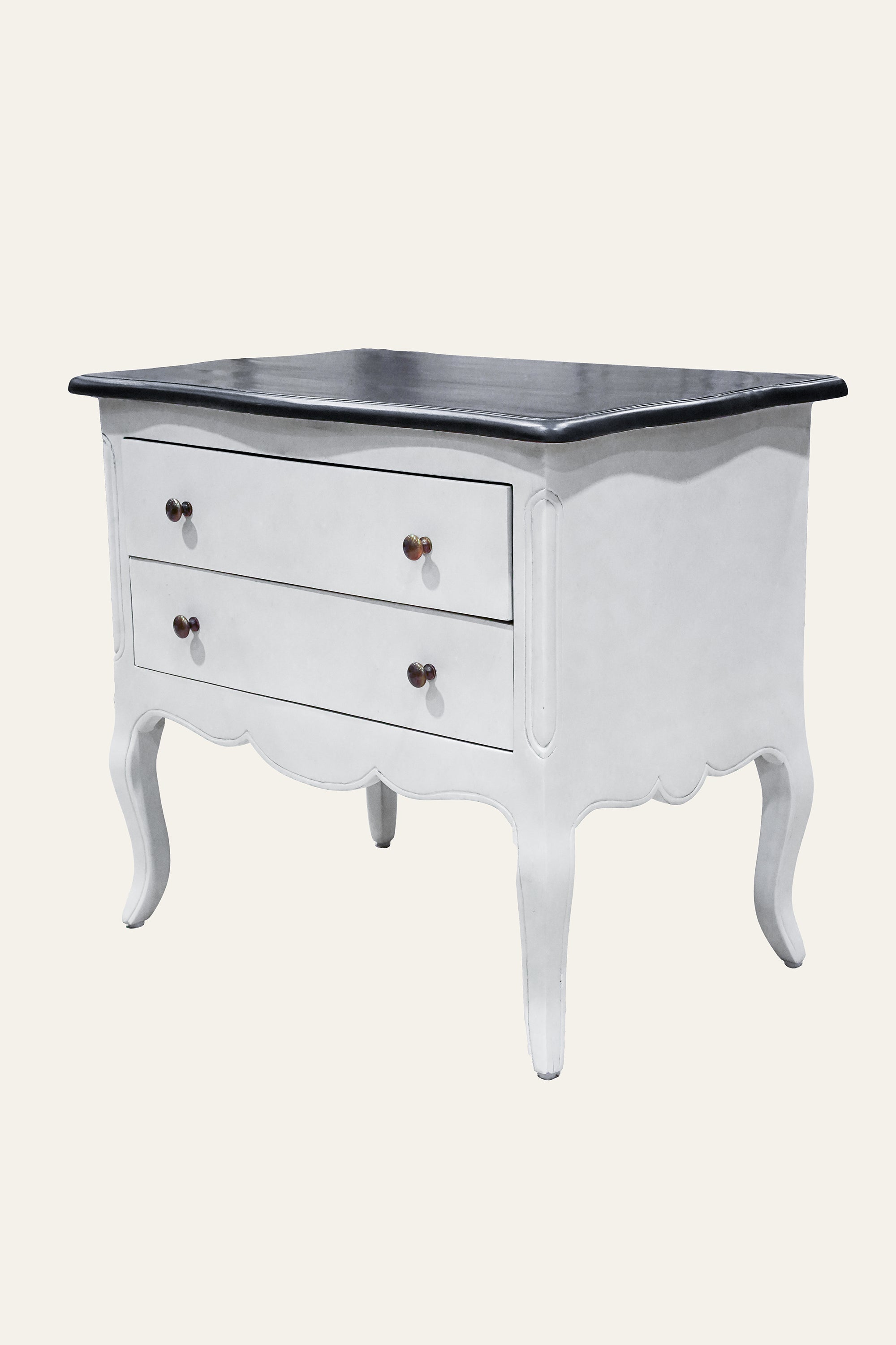 Two Toned French Style 2-Drawer Chest of Drawers with Curved Legs