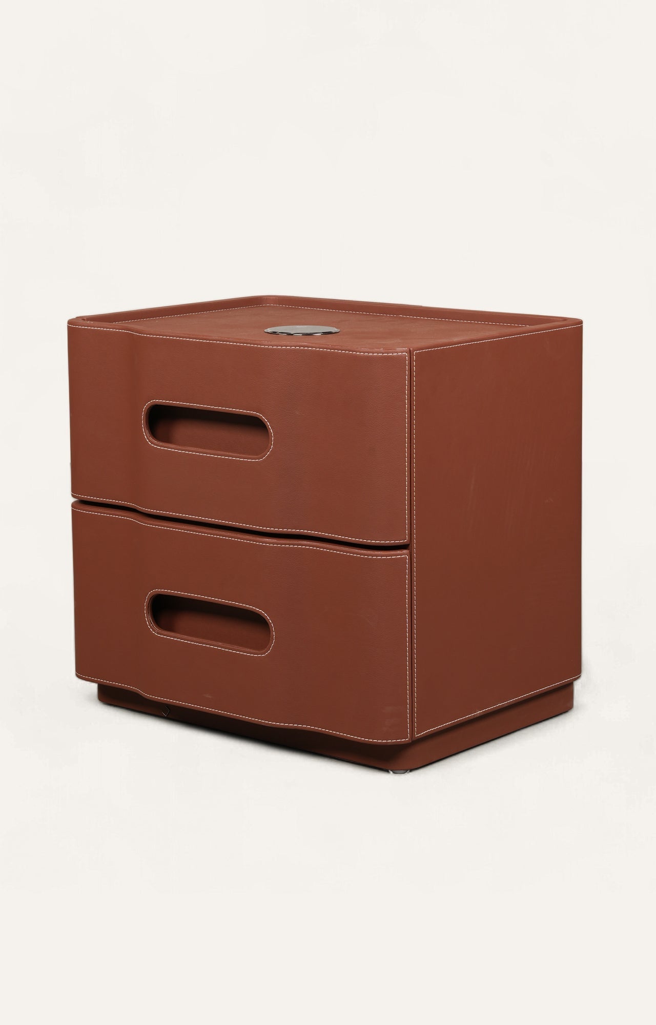 Leather Upholstered Two-Drawer Nightstand with Cutout Handles