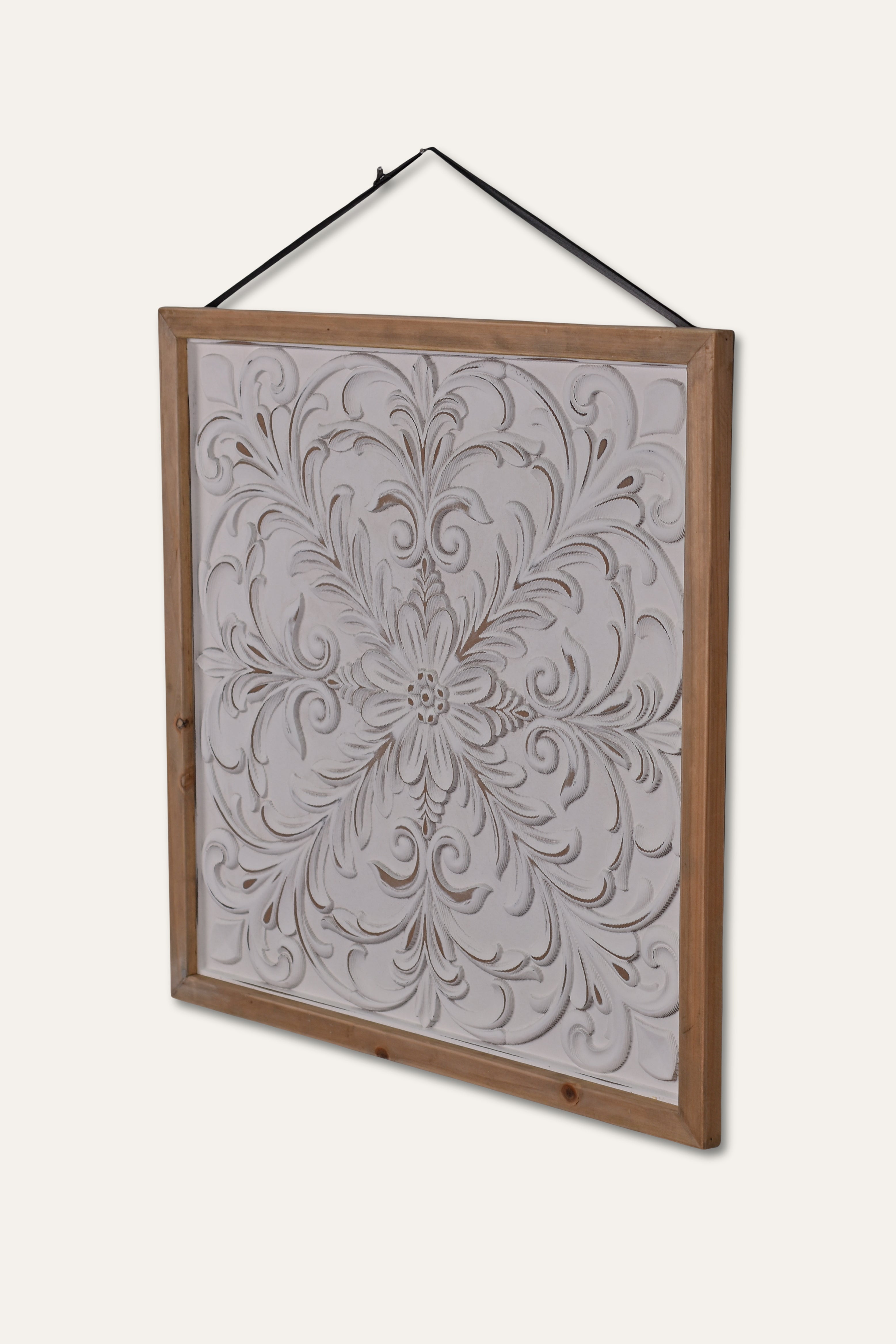 Handcrafted Floral Carved Wooden Wall Panel