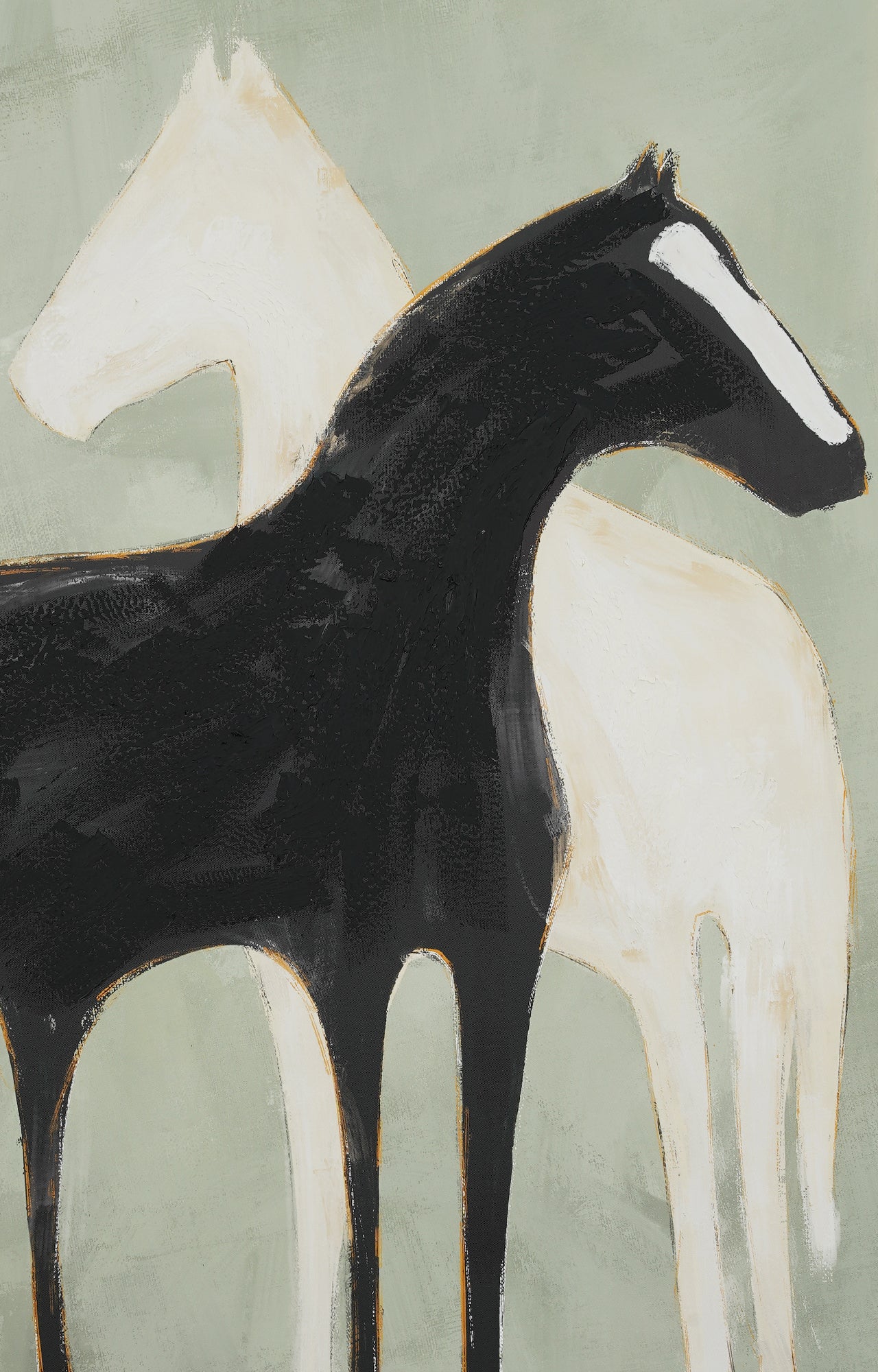 Black and White Horses Canvas Painting with Frame