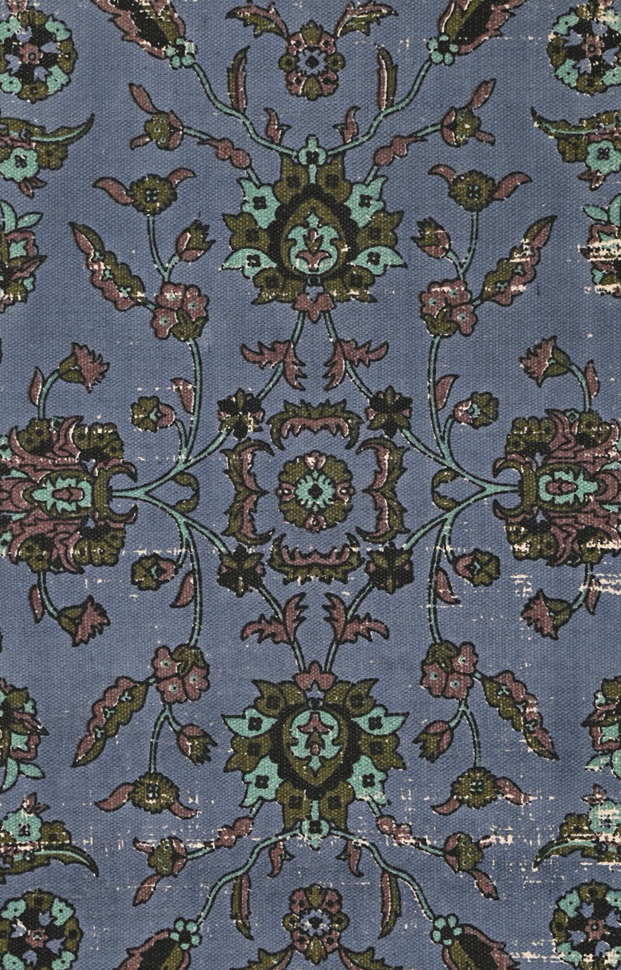 Blue Persian-Inspired Floral Cotton Rug